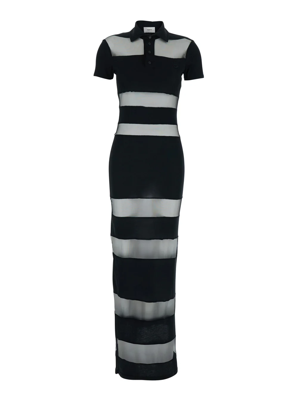 Vestido Longo Coperni Preto com Bordado de Logotipo na Frente e Listras em Todo o Vestido em Mistura de Algodão para Mulheres Poliamida Elastano