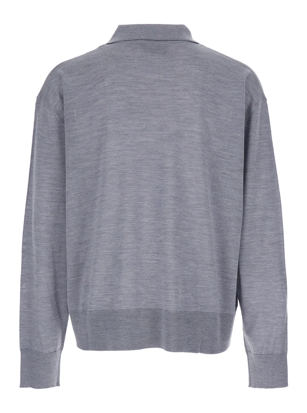 Camisola Polo Cinza AMI Paris com Gola Clássica e Bordado ADC na Frente em Malha de Lã e Seda para Homens Camisola Polo Cinza AMI Paris com Gola Clássica e Bordado ADC na Frente em Malha de Lã e Seda para Homens