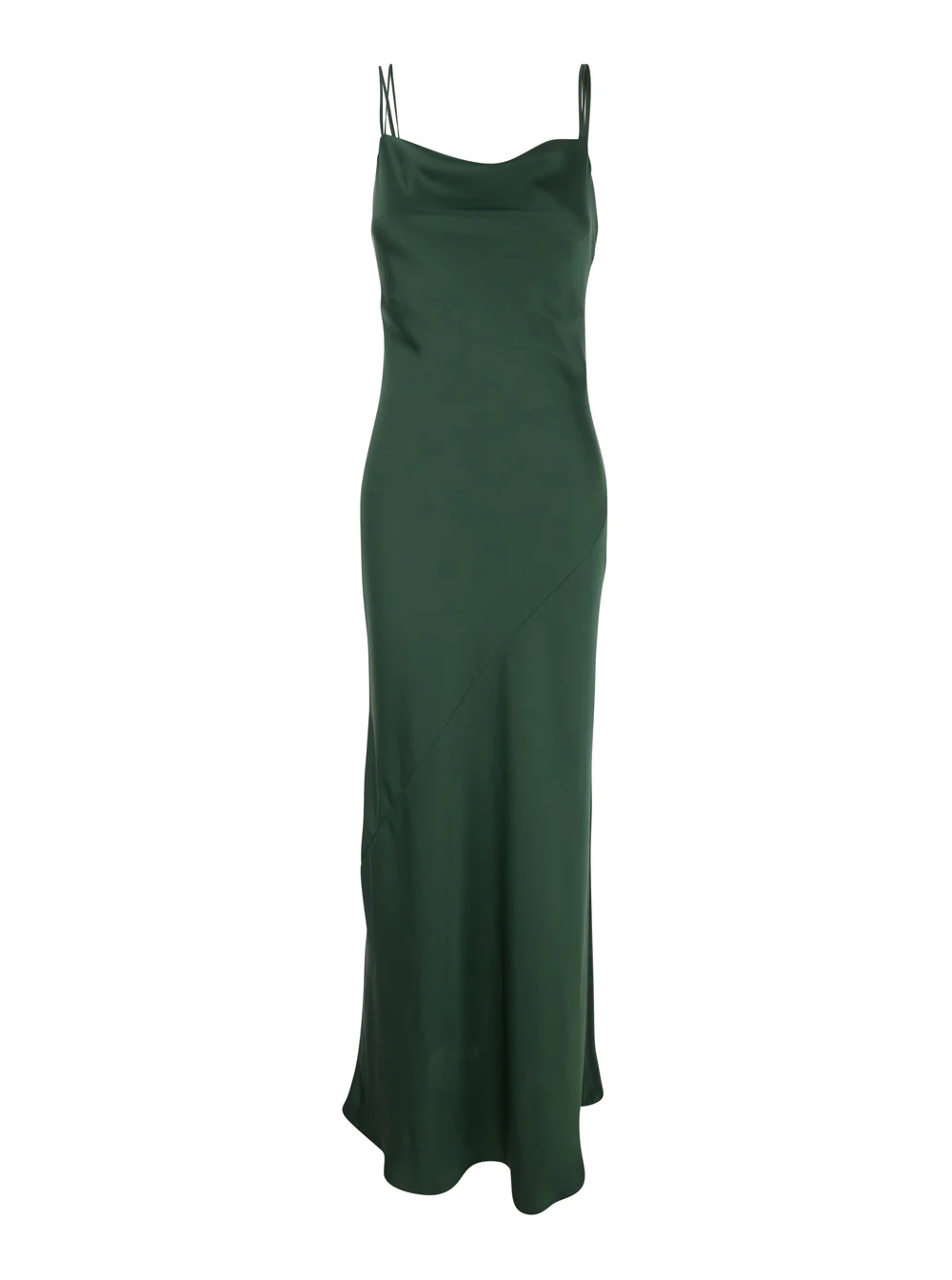Vestido Longo Simples com Alças Finas e Pingentes nas Costas em Tecido Técnico Verde para Mulheres Poliéster