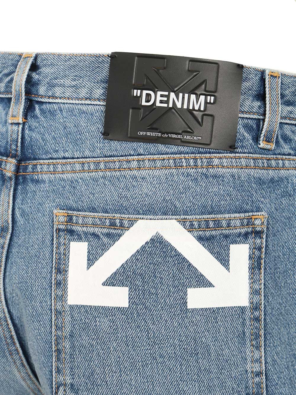 Calças Curtas de Denim Off-White Half Arrow Azul Claro de Algodão Calças Curtas de Denim Off-White Half Arrow Azul Claro de Algodão