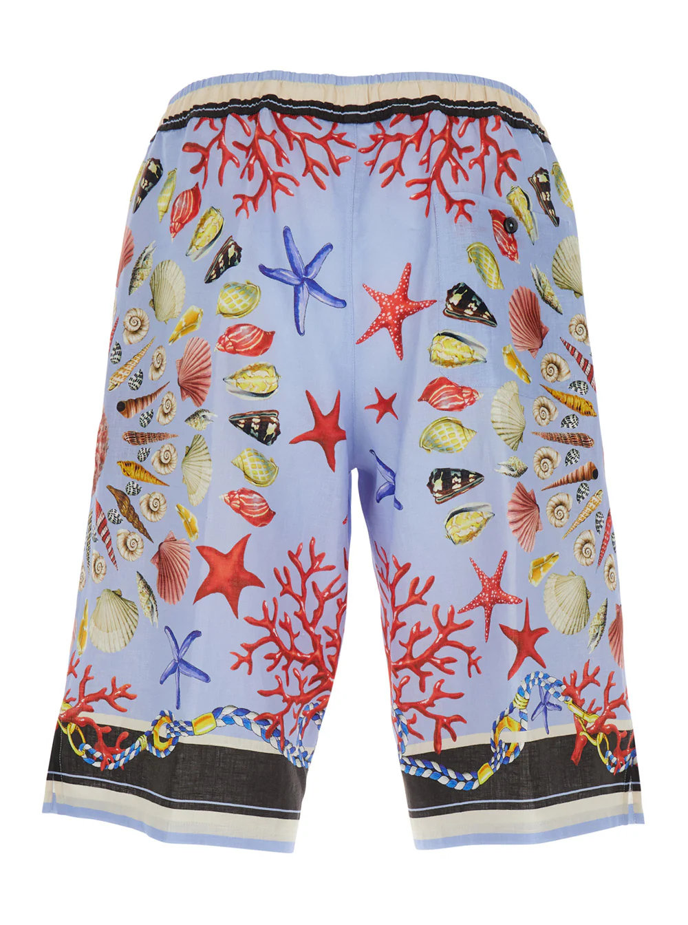 Bermudas Multicolor Dolce & Gabbana com Cinto Elástico e Estampa Total em Linho Azul Claro