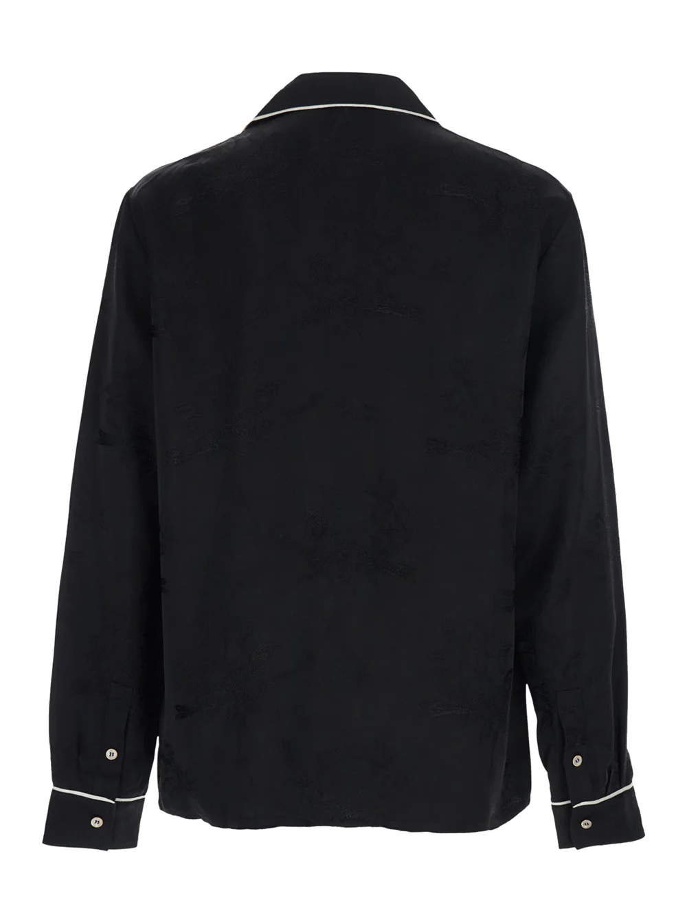 Camisa Preta de Manga Comprida Amiri com Gola Cubana e Bordado Floral em Tom-Com-Tom em Viscose para Blusas Masculinas