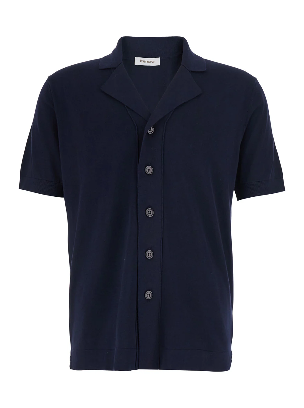 Camisa Azul Kangra com Gola com Bicos e Mangas Curtas em Algodão para Homens Azuis Blusas