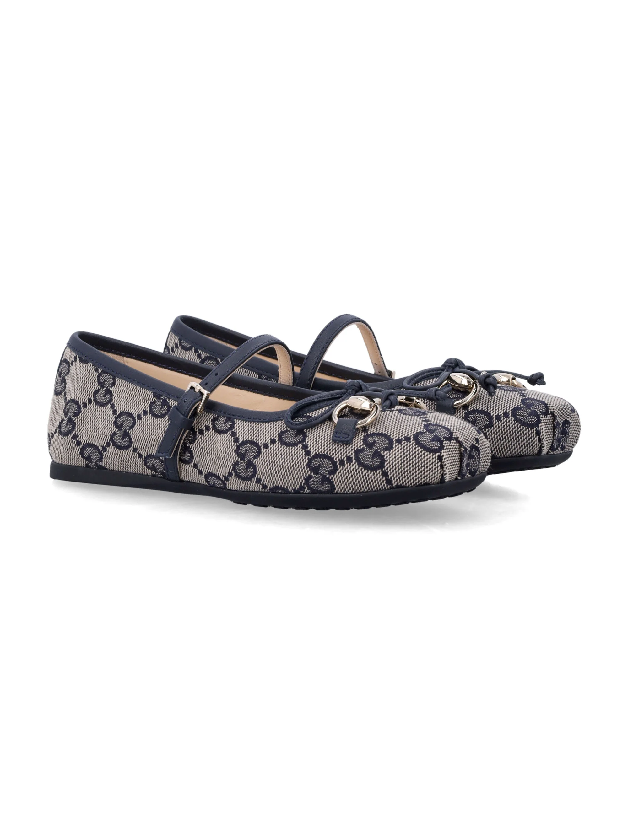 Sapatos Planos Ballet Gucci Gg Canvas para Meninas Bege Azul Poliéster