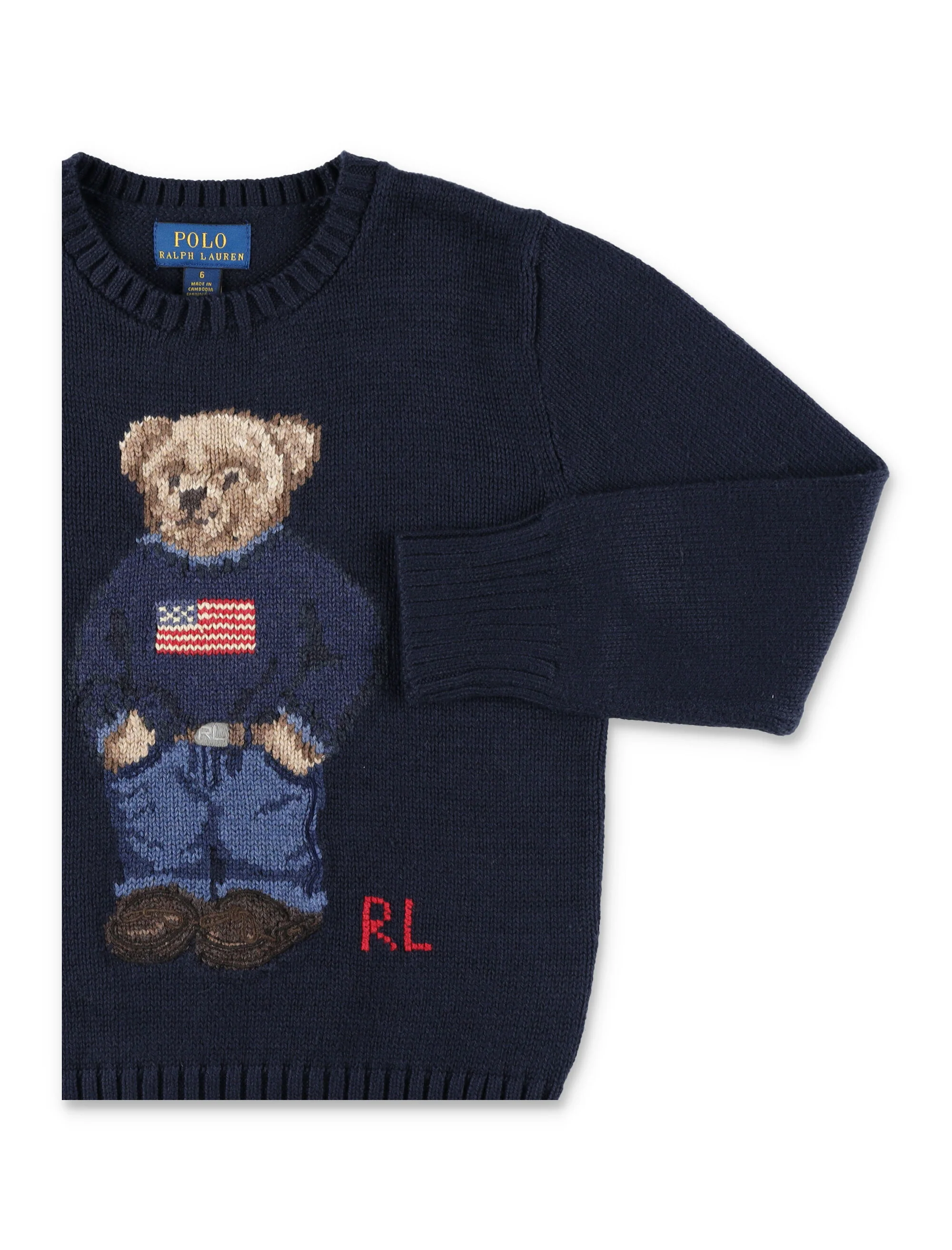 Polo Ralph Lauren Suéter com Estampa de Urso para Crianças Azul Marinho de Algodão