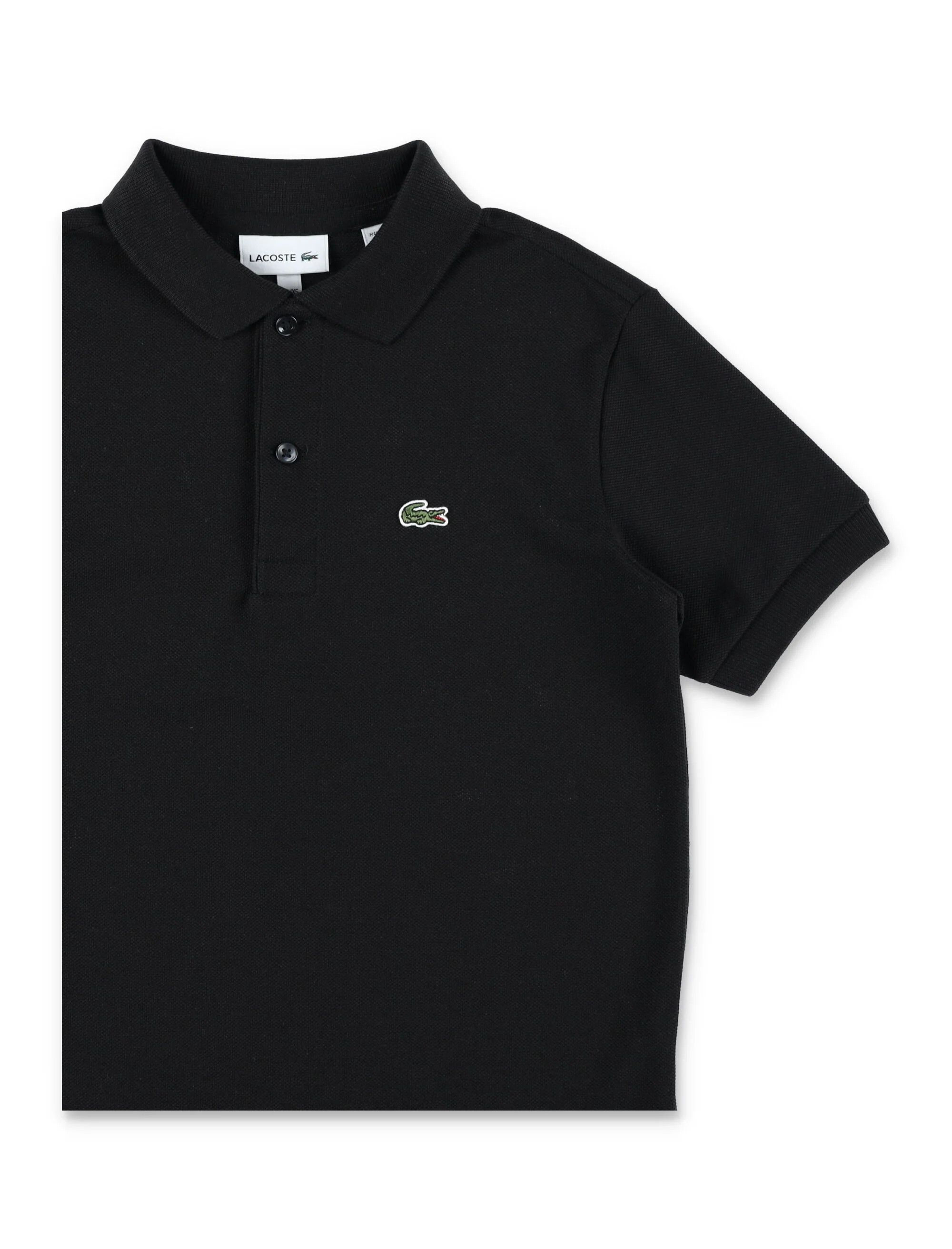 Camiseta Preta de Malha Petit Piqué de Algodão Lacoste Kids