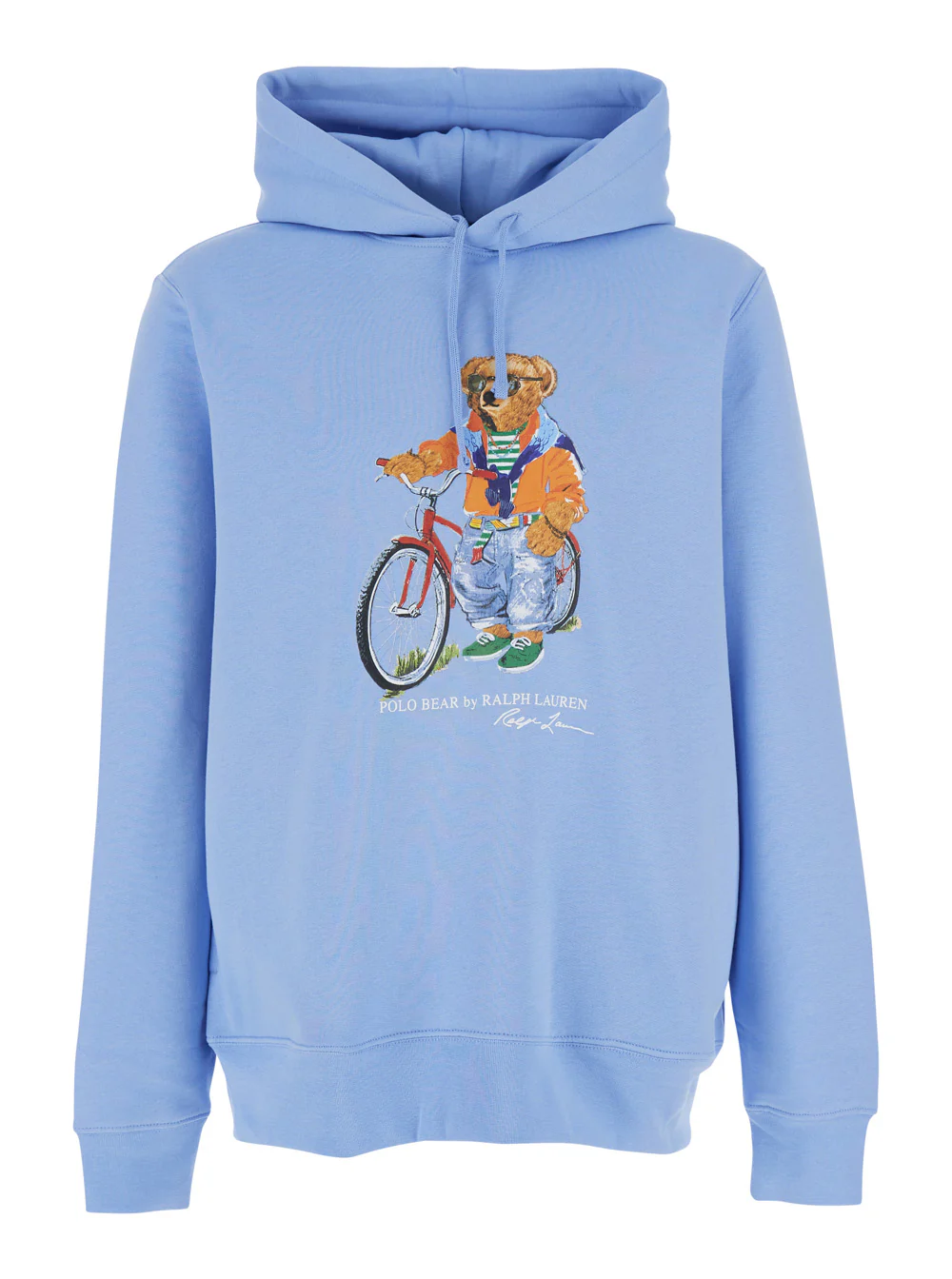 Polo Ralph Lauren Hoodie Light Blue com Capuz Fixo e Logotipo Maxi na Frente em Algodão para Homens Sweatshirts