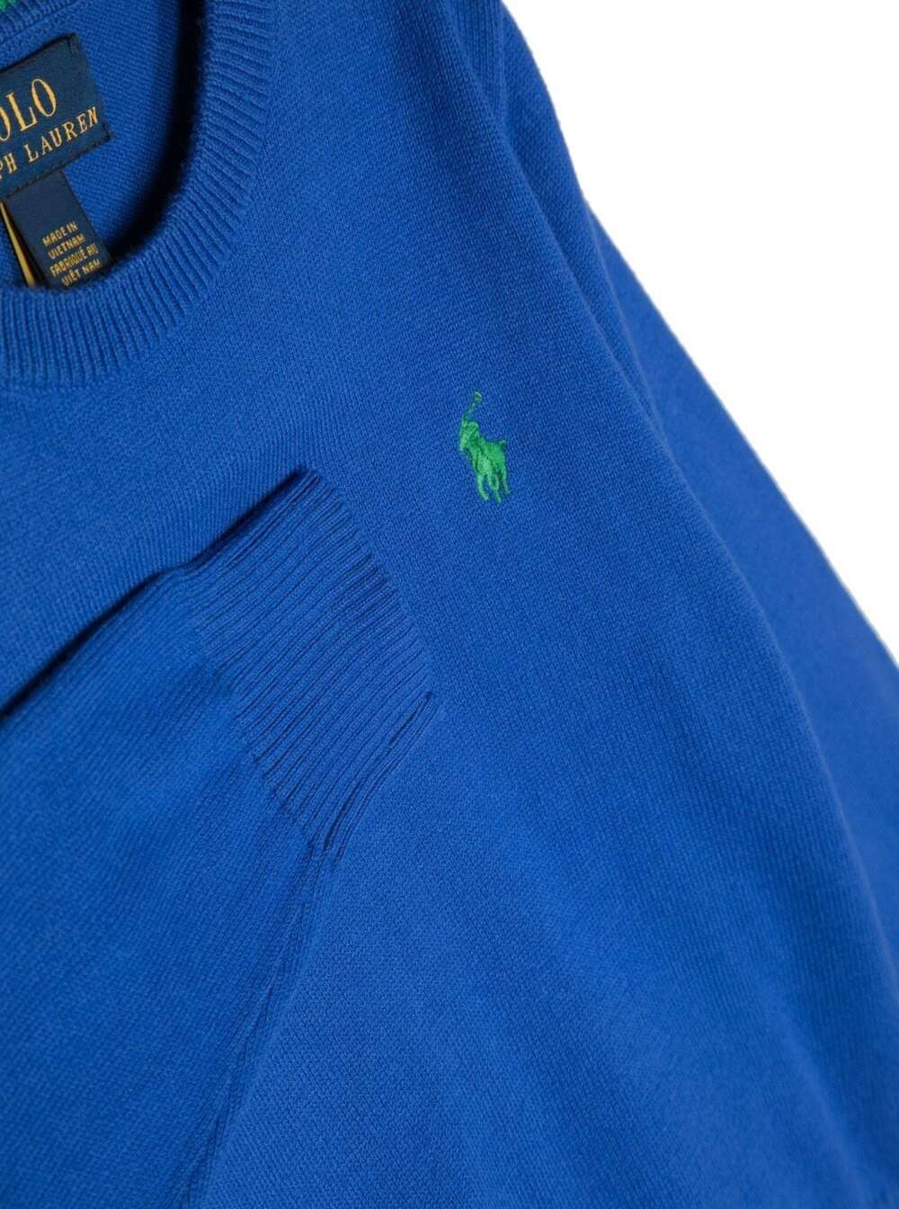 Polo Ralph Lauren Kids Camisola Azul com Gola Redonda e Bordado de Logotipo em Algodão Menino Azul Jersey