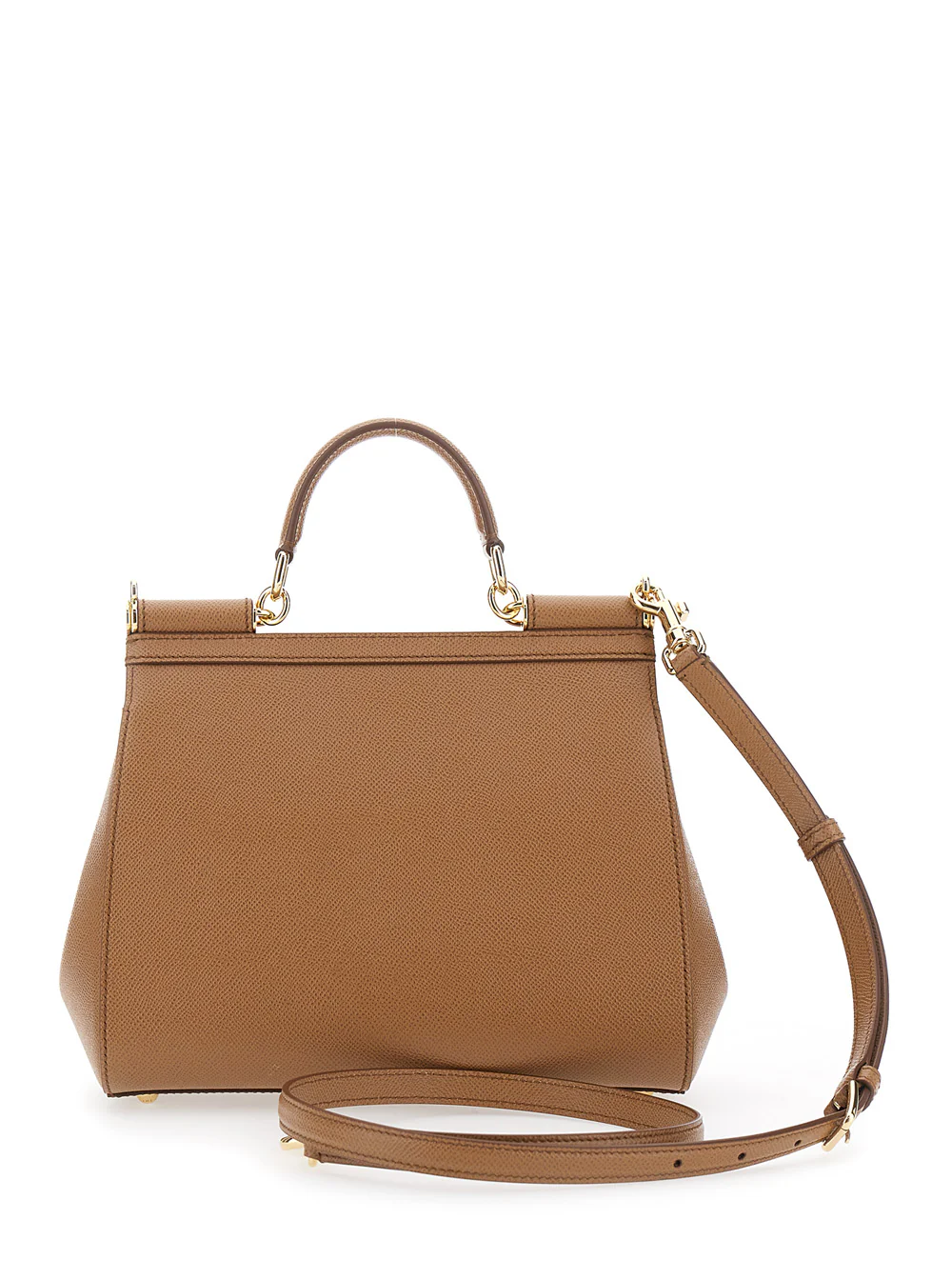 Bolsa Dolce & Gabbana My Sicily Média com Placa de Logotipo na Frente Couro Granulado Marrom para Mulher Bolsas de Mão