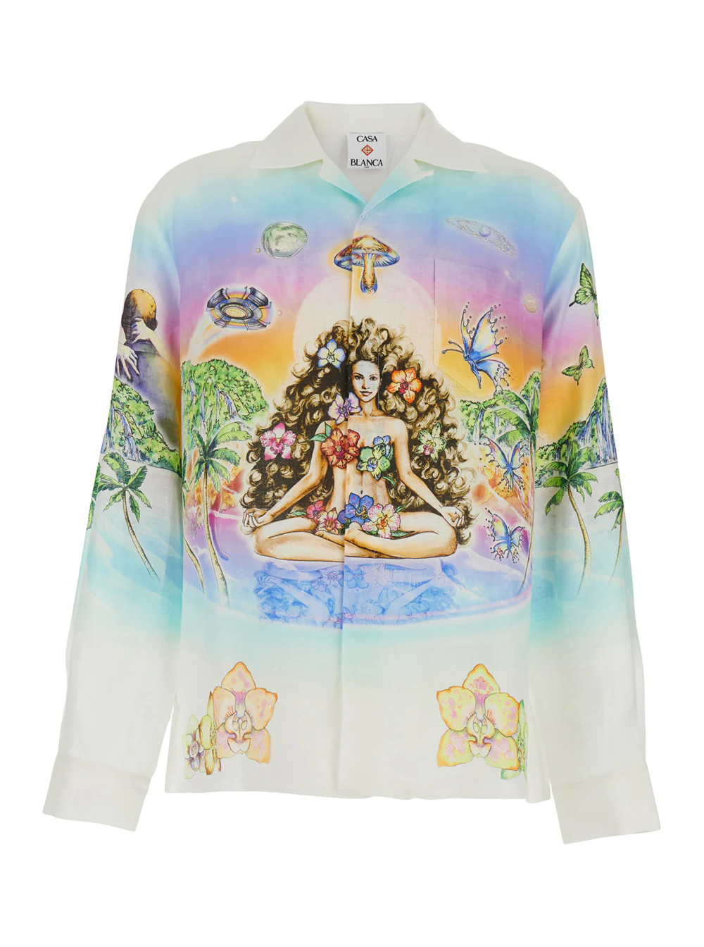 Camisa Casablanca Innocence Multicolor com Colarinho Cubano e Estampa em Todo o Tecido em Linho para Blusas Masculinas