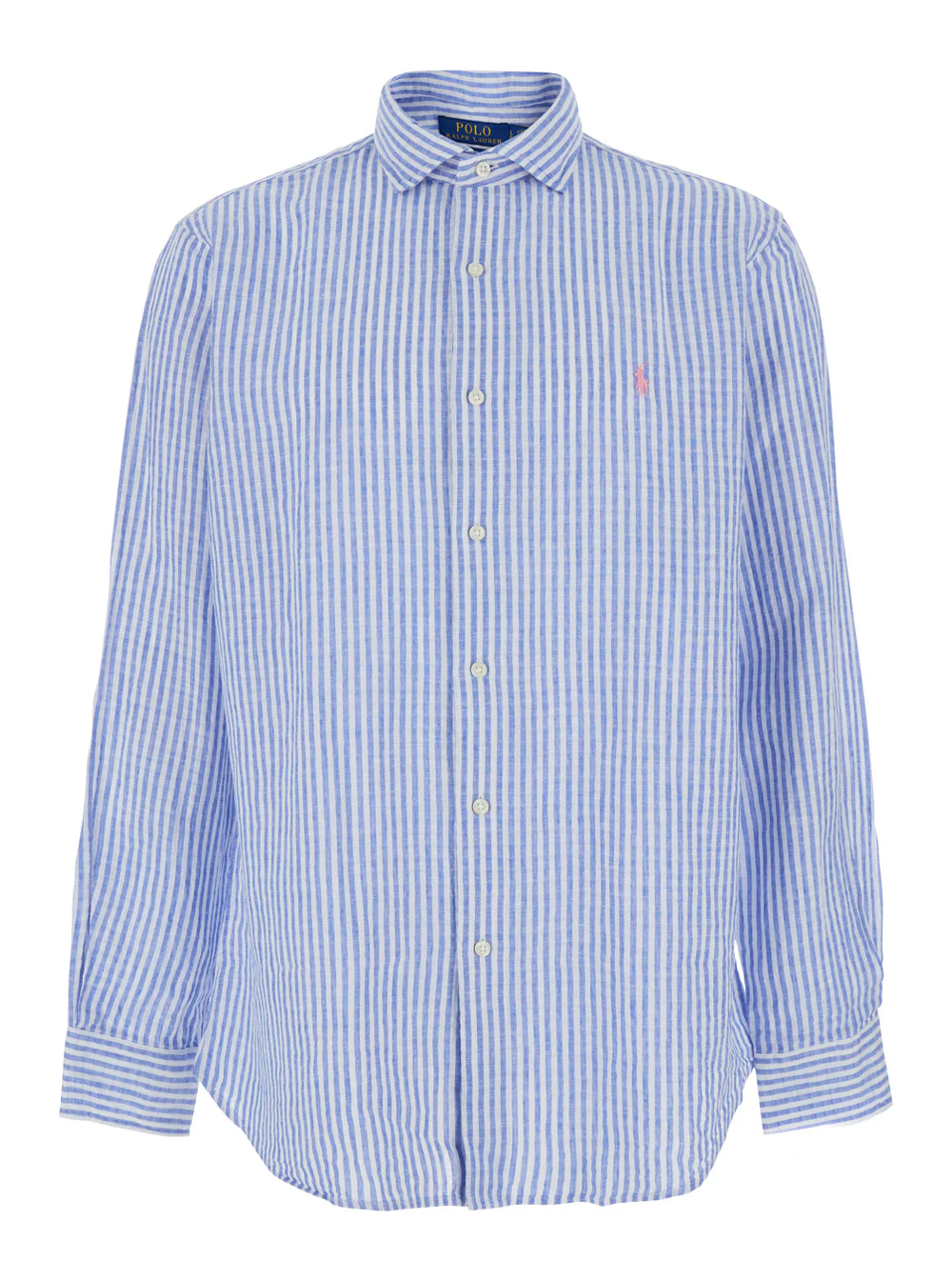 Camisa de Linho Azul Listrada Polo Ralph Lauren com Gola Clássica e Mangas Compridas para Homens Blusas Leves