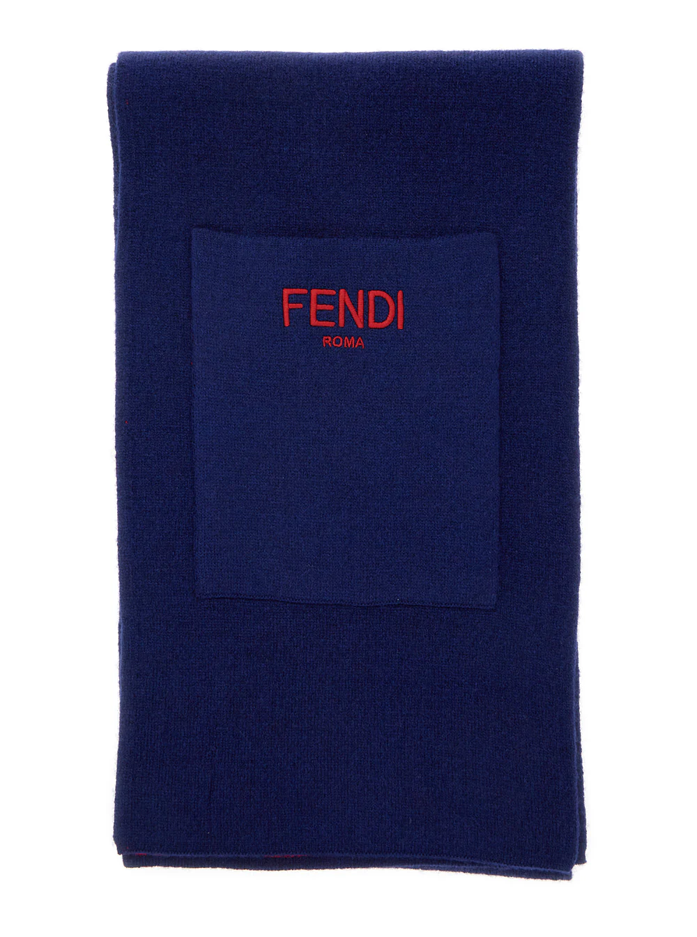 Fendi Kids Cachecol Azul com Patch de Logotipo na Frente em Lã e Caxemira Menino Azul Poliamida Cachecóis Foulards