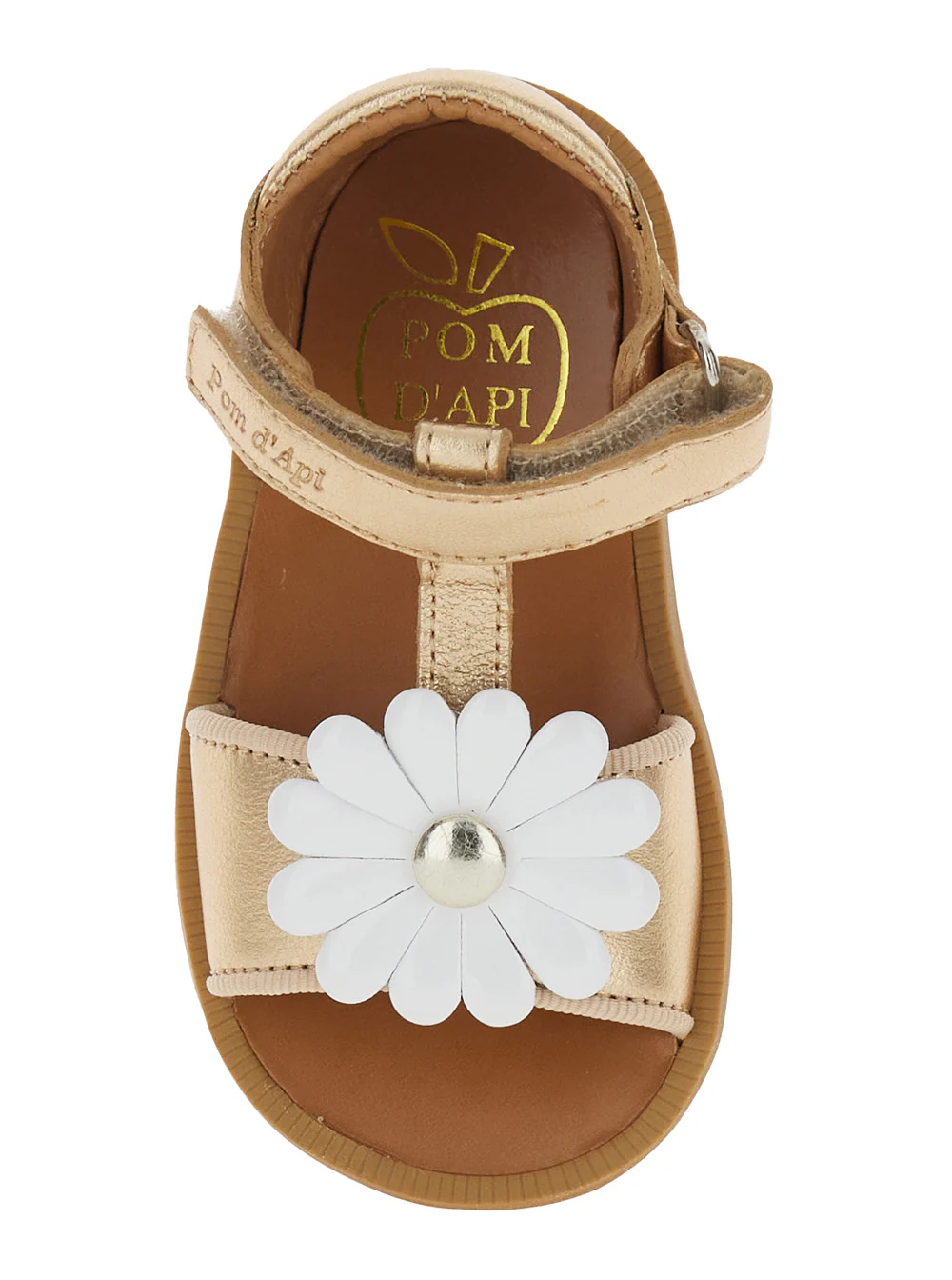 Sandalhas Femininas de Couro Bege Laminado BIG FLO Pom D'Api Kids