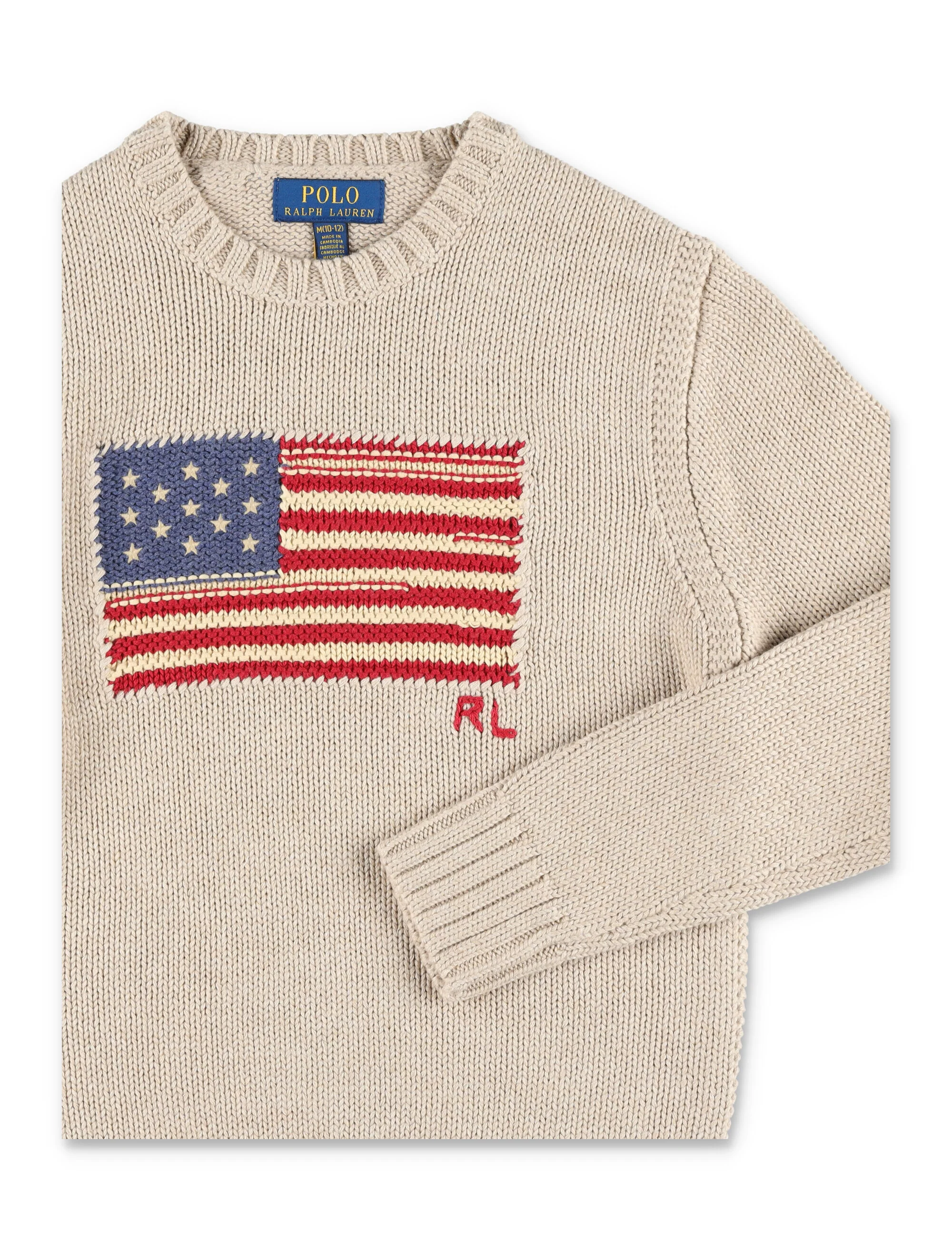 Polo Ralph Lauren Kids Flag Knit Jumper Bege Suéter de Algodão