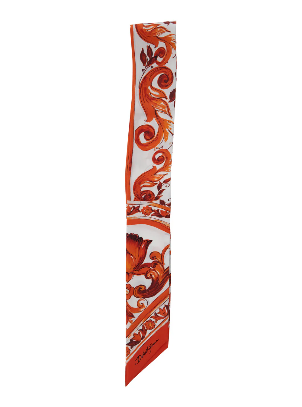 Dolce & Gabbana Maiolica Print Twilly Silk Orange Scarfs And Foulards
