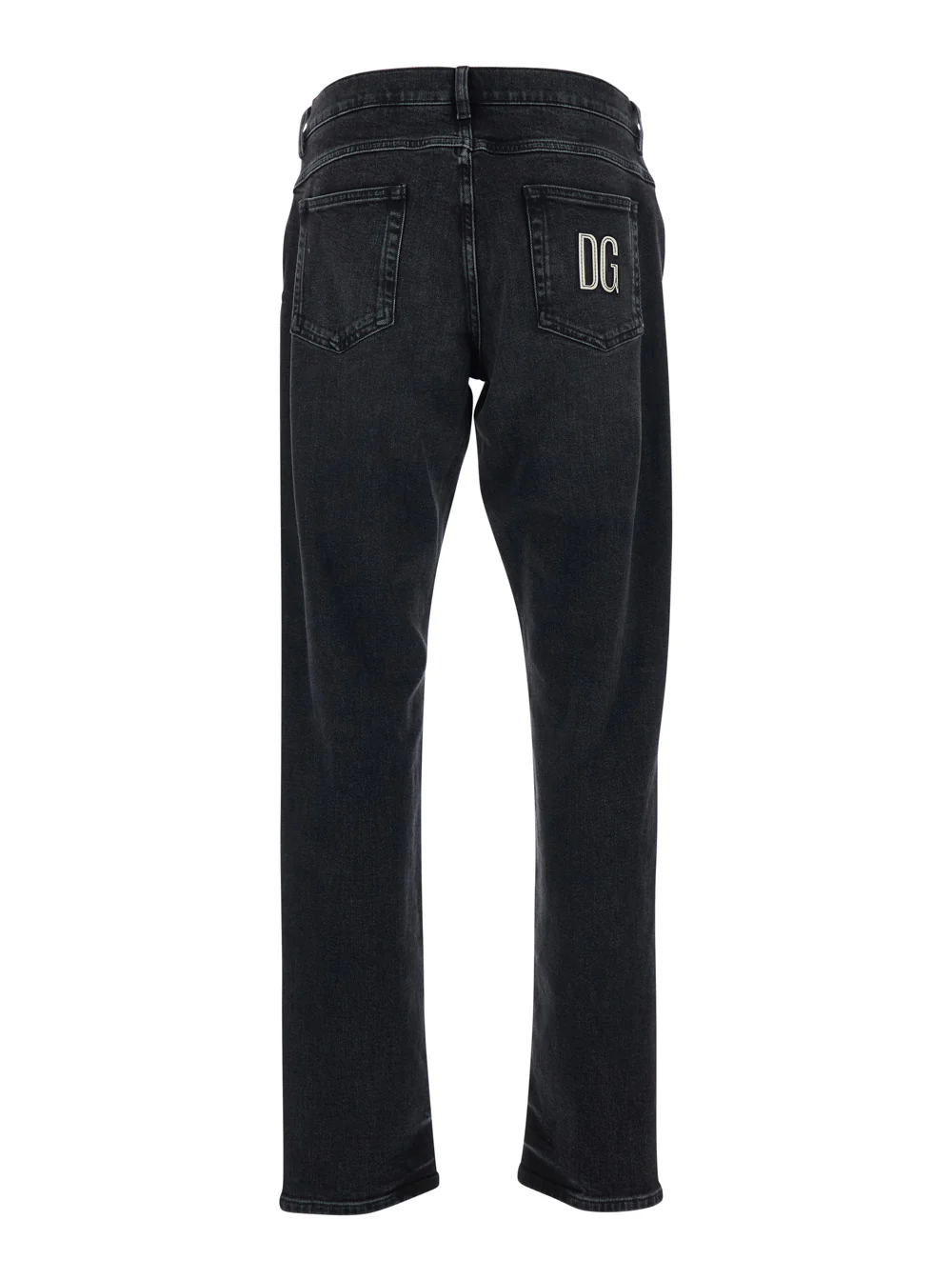 Calças Pretas Dolce & Gabbana com Alças para Cinto e Patch com Logotipo nas Costas para Homens de Algodão Calças Pretas Dolce & Gabbana com Alças para Cinto e Patch com Logotipo nas Costas para Homens de Algodão
