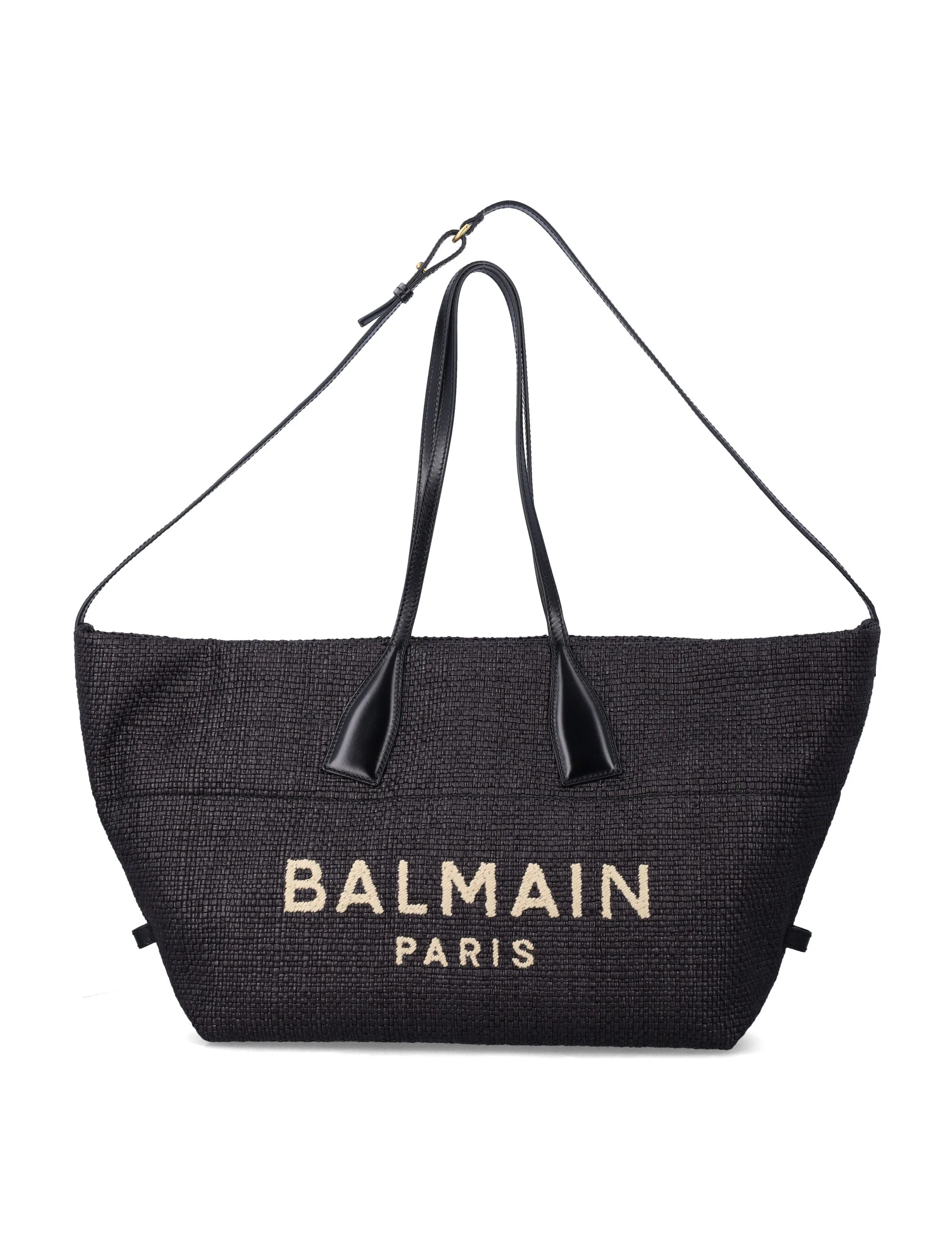 Bolsa Tote Balmain Track em rafia Preto Trimado em Poliamida