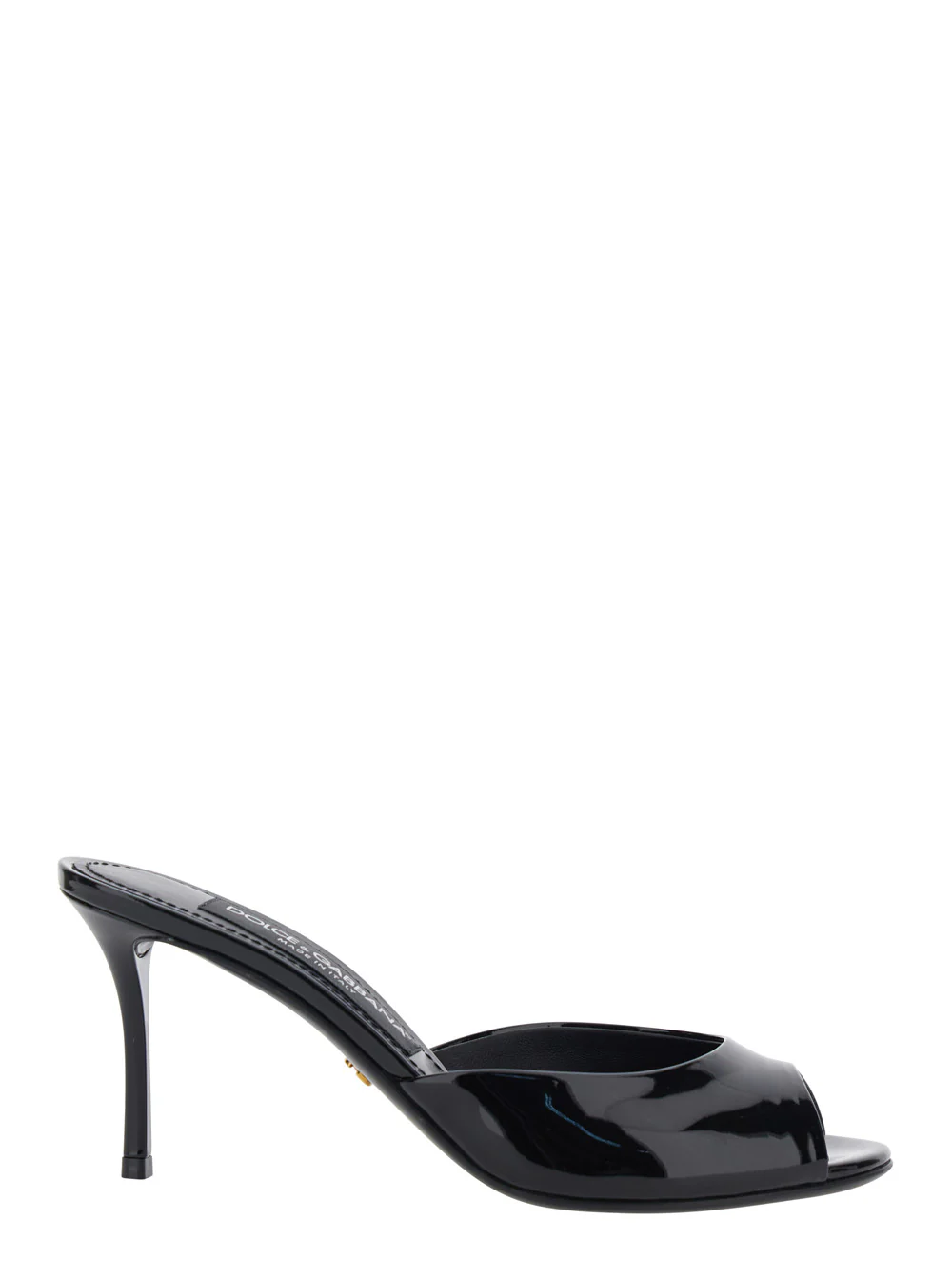 Sandalhas Femininas de Couro Preto com Bico Pontudo e Salto Alto de Diamante Dolce & Gabbana