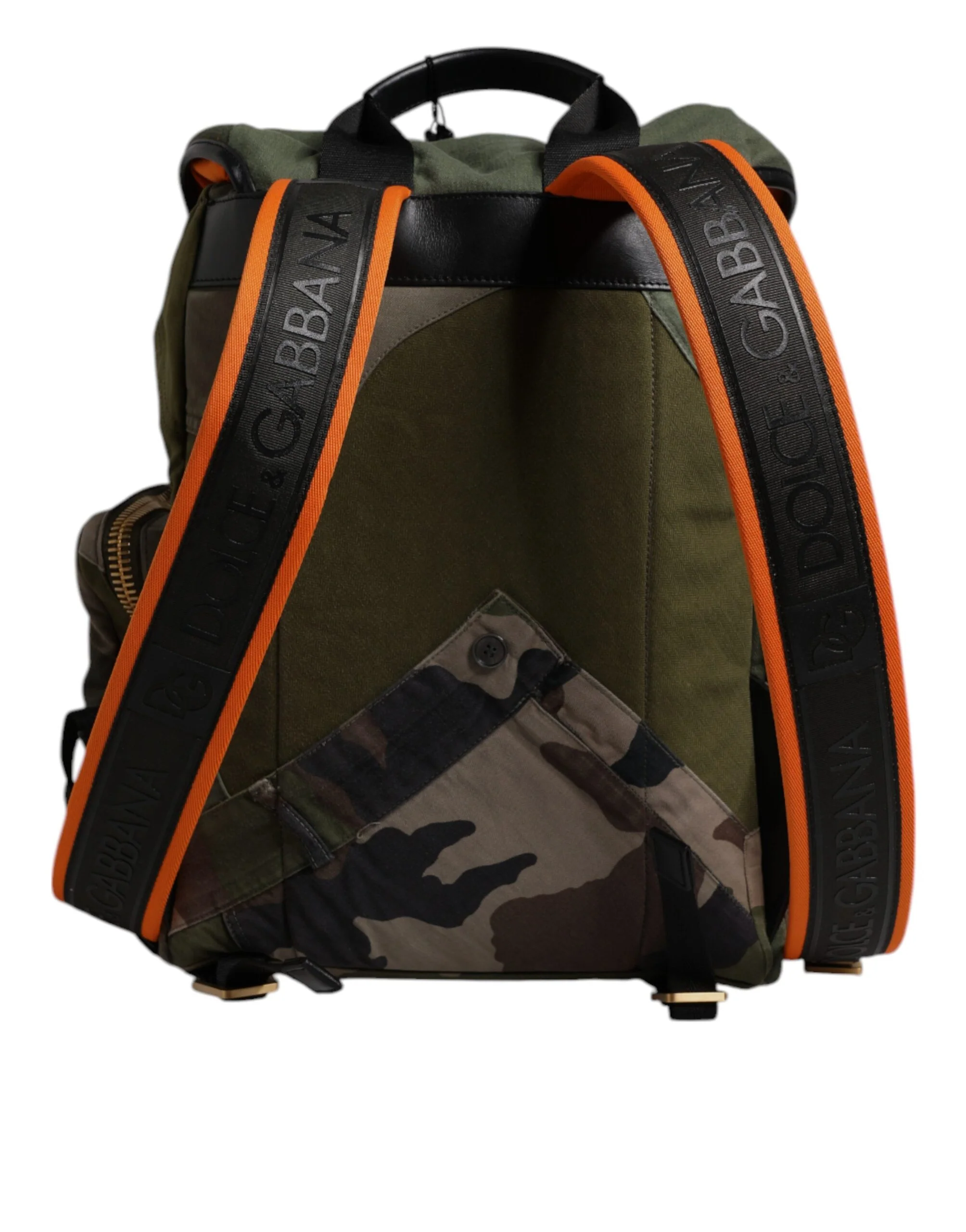 Dolce & Gabbana Mochila Escolar Patchwork Verde Militar em Algodão, Couro de Vitela e Nylon