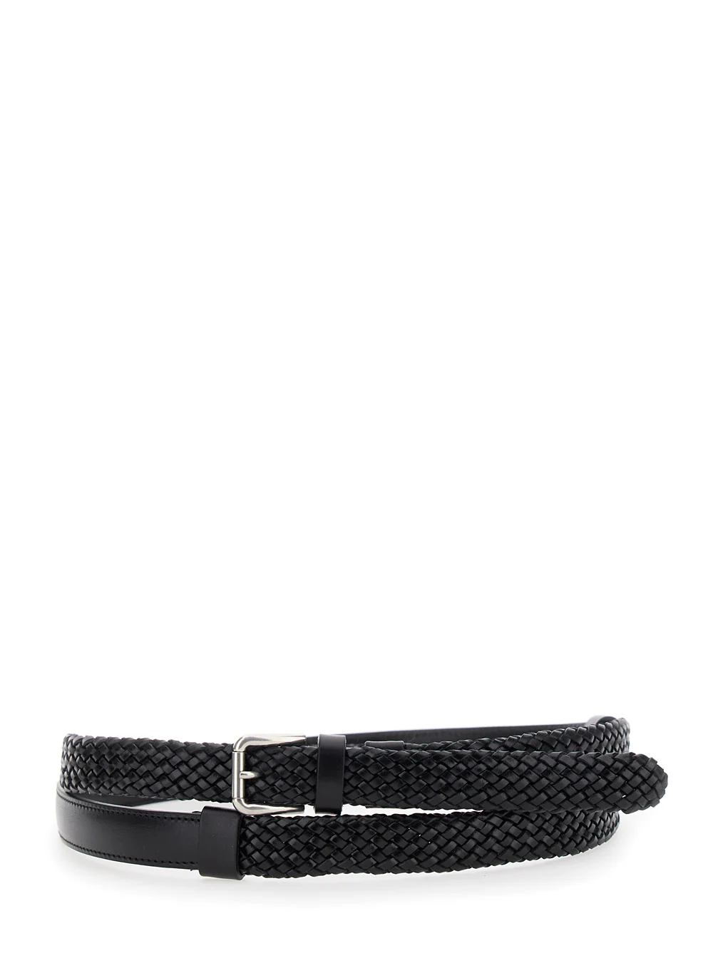 Cinto Preto Dolce & Gabbana com Fechamento por Fivela e Design Entrelaçado em Couro de Novilho