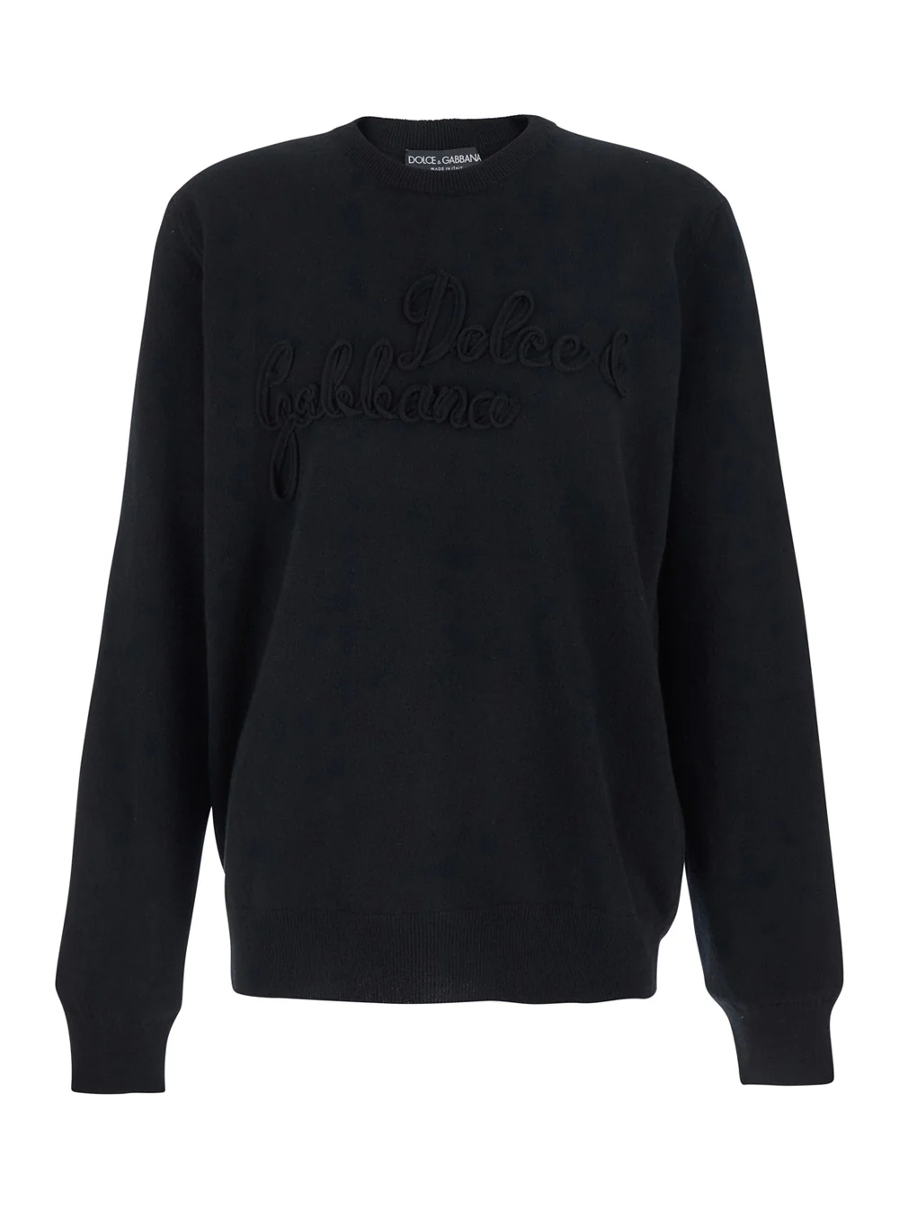 Suéter com Gola Redonda Dolce & Gabbana com Letras de Logotipo na Frente em Malha de Lã Preta para Homens