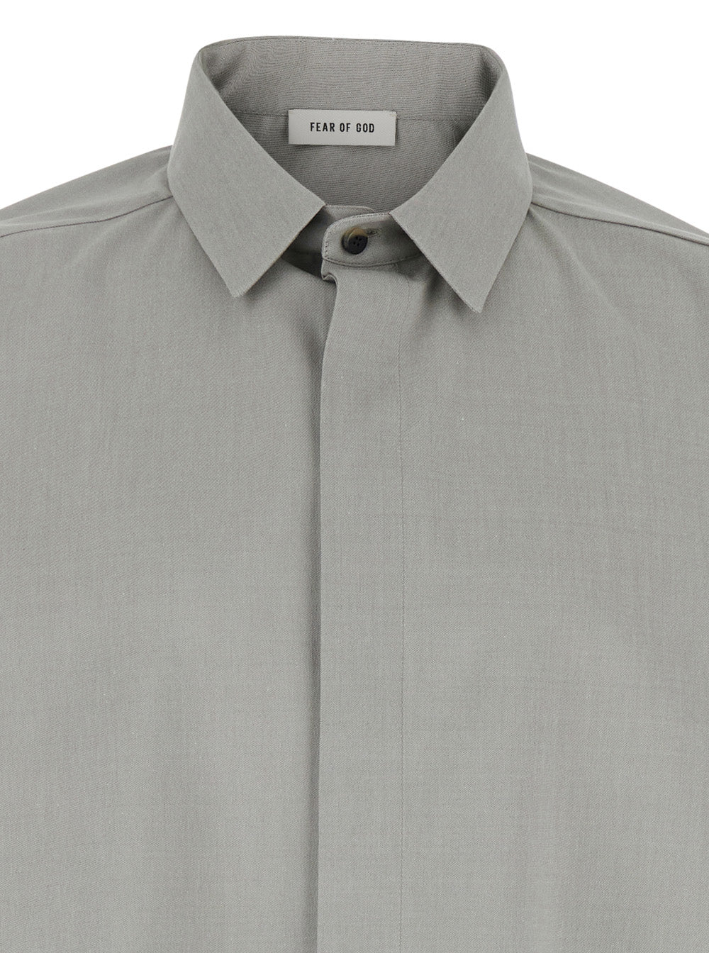Camisa Cinza Fear Of God com Gola Clássica e Patch com Logotipo nas Costas em Blusas de Mistura de Algodão e Lã com Elastano