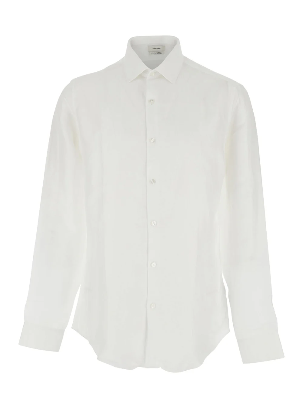 Camisa Calvin Klein SLIM REF LINEN BLD SLD Branca com Gola Clássica e Mangas Compridas para Mulheres, Blusas de Lyocell