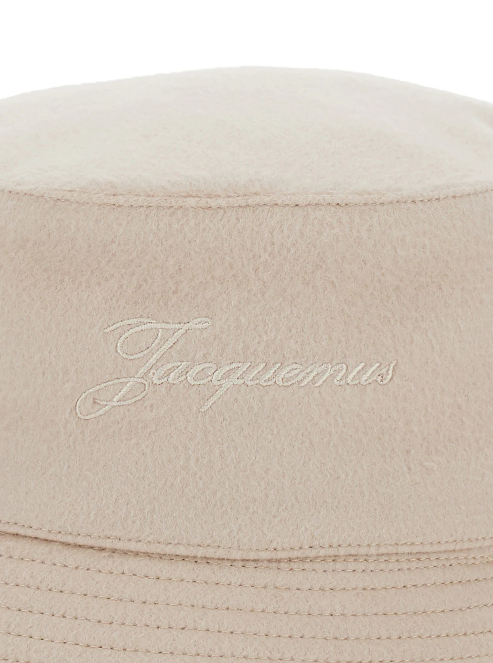 Jacquemus Le Bob Chapéu de Balde Bege com Letras de Logotipo Bordadas na Frente e Bordo Riscado em Malha de Lã com Luvas de Lã Virgiin