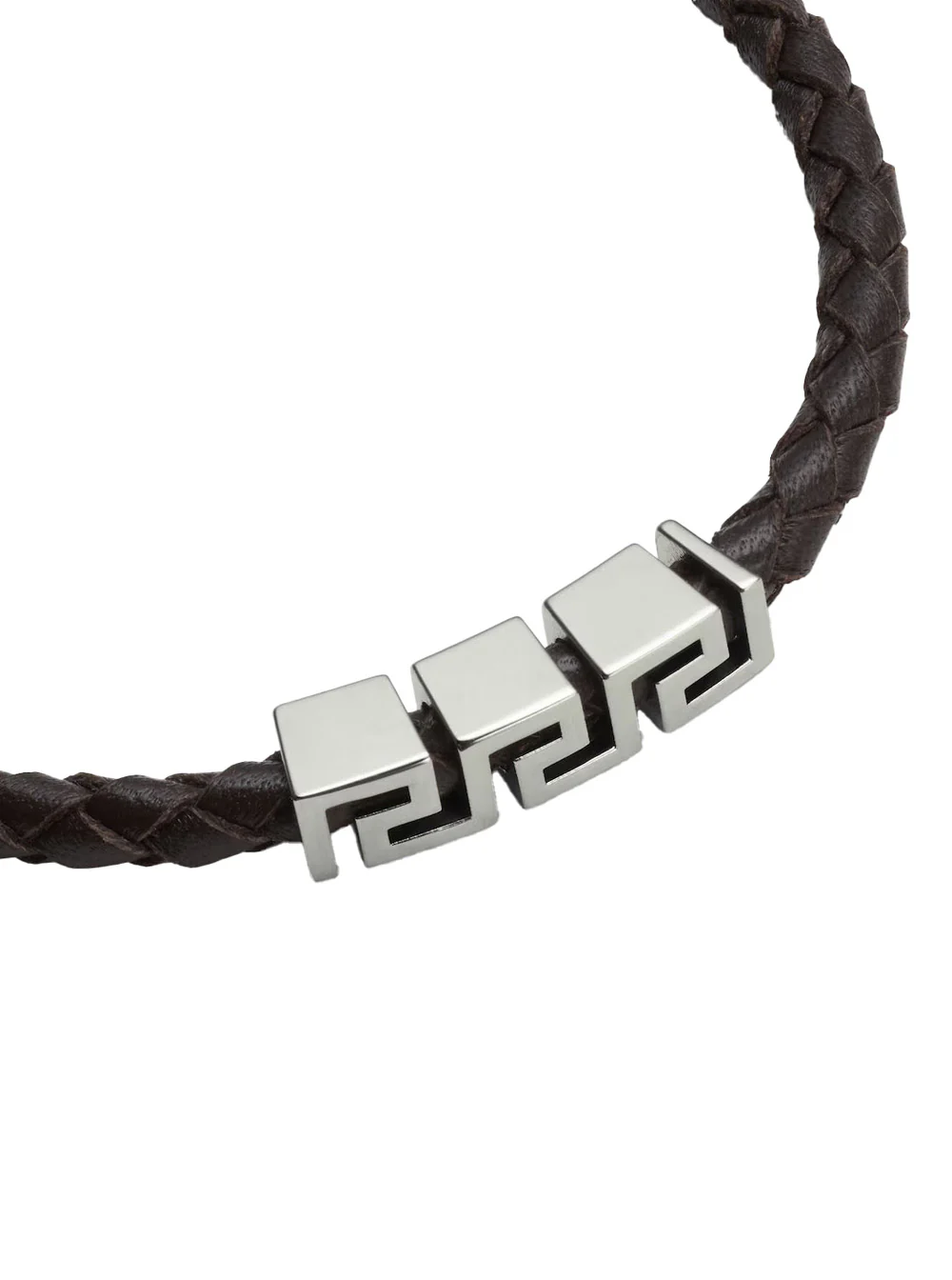 Pulseira Versace Preta com Placa Metálica e Detalhe de Pingente em Couro para Homens, Couro de Novilho Metálico