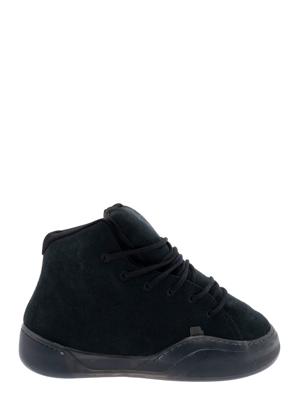 Erl Sneaker Mid Vamp com Letras de Logotipo na Lingueta em Couro de Carneiro Preto para Homens