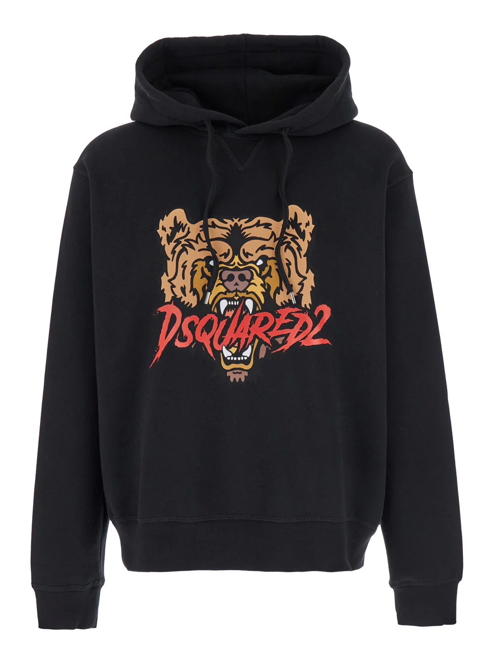 Moletom Preto Dsquared2 com Capuz com Cordão e Estampa Maxi na Frente em Moletom de Algodão