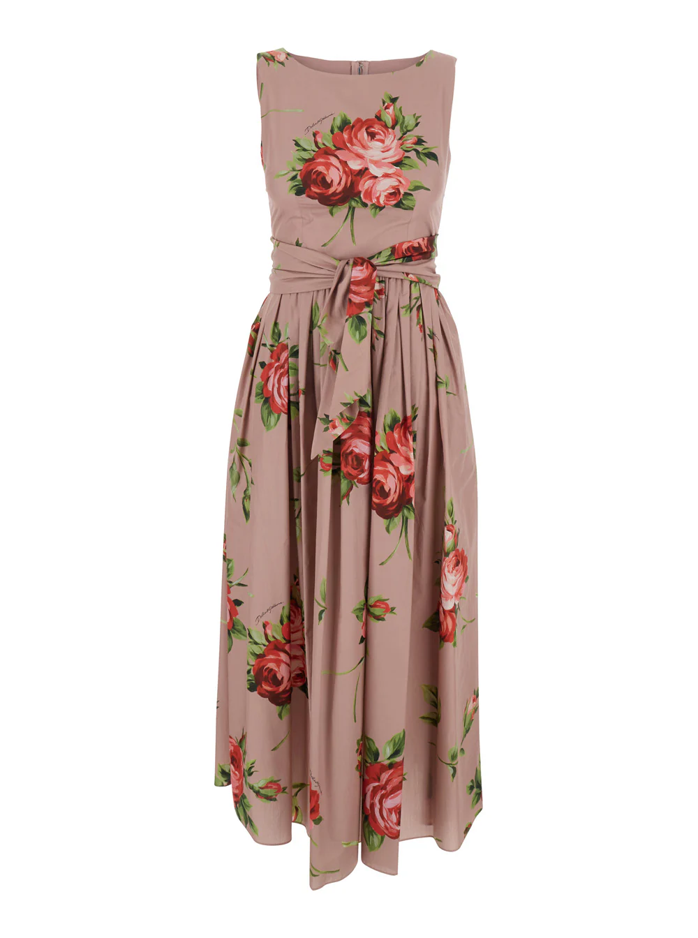 Vestido Rosa Dolce & Gabbana com Estampa Floral e Fechamento por Zíper nas Costas de Algodão para Mulheres