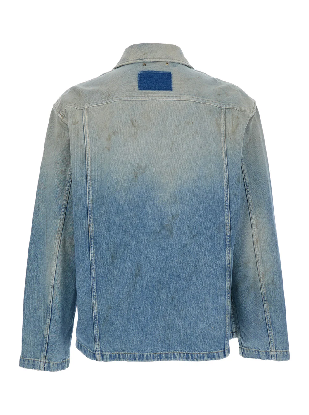 Jaqueta Light Blue Golden Goose com Gola Clássica e Patch de Logotipo na Parte de Trás em Roupas de Lã de Algodão Jaqueta Light Blue Golden Goose com Gola Clássica e Patch de Logotipo na Parte de Trás em Roupas de Lã de Algodão
