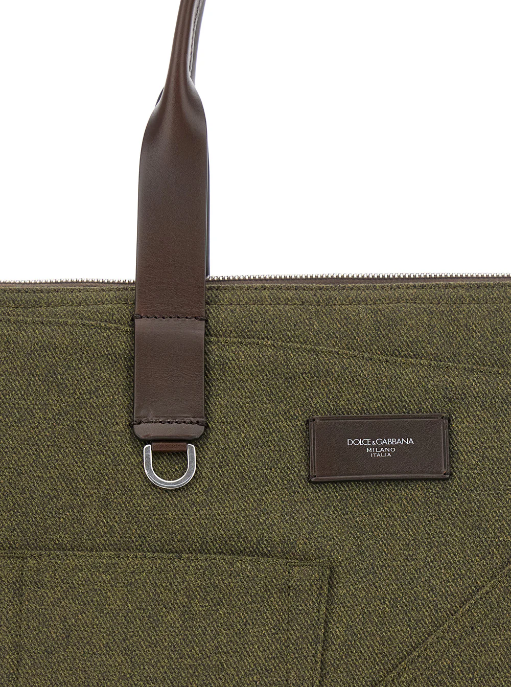 Bolsa Shopper Verde Dolce & Gabbana Adamo com Estampa Total em Algodão e Alça de Couro de Novilho
