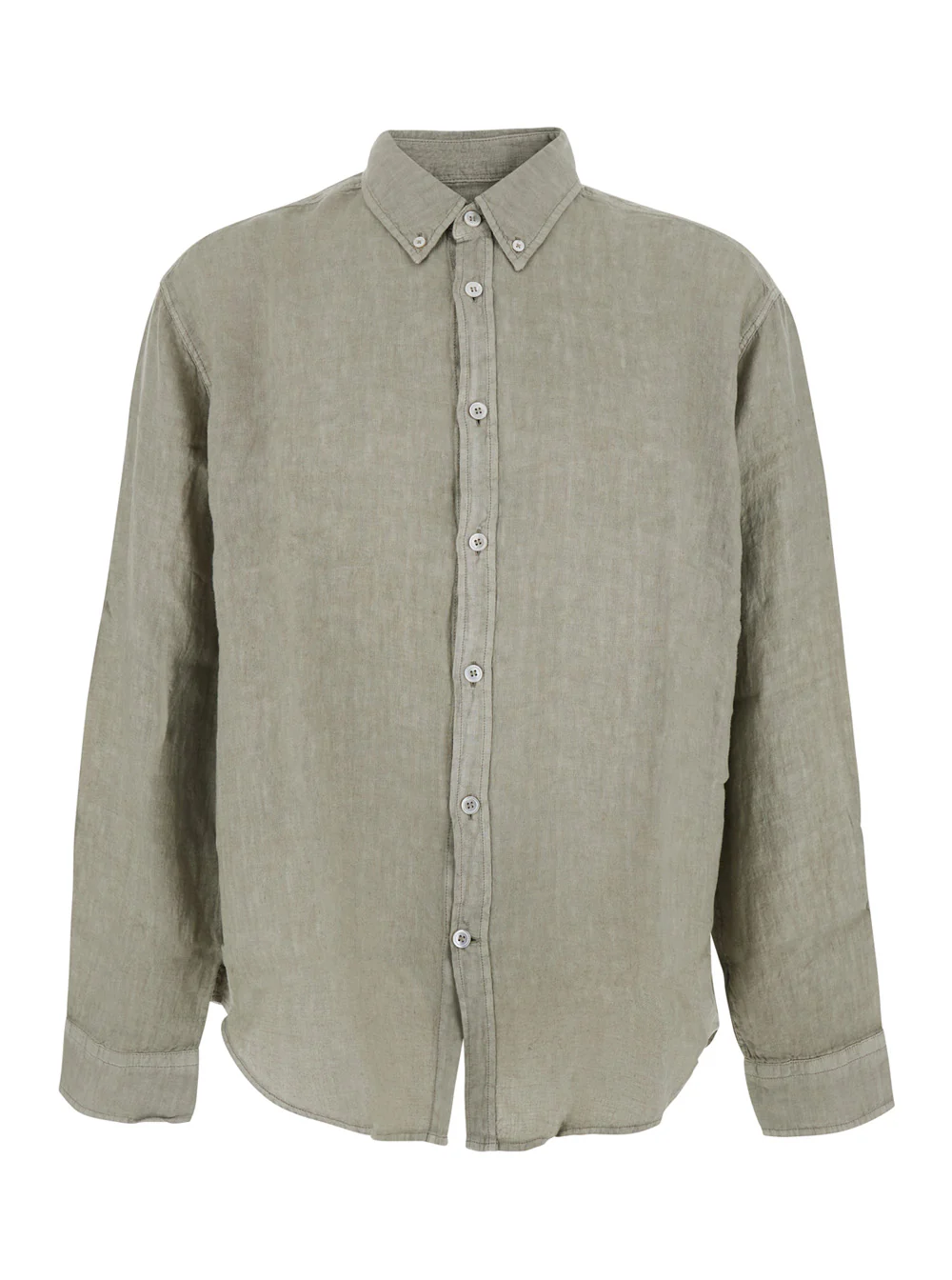 Camisa Bege de Linho com Cor Diferenciada, Oversized com Mangas Compridas e Gola Tradicional para Blusas Femininas