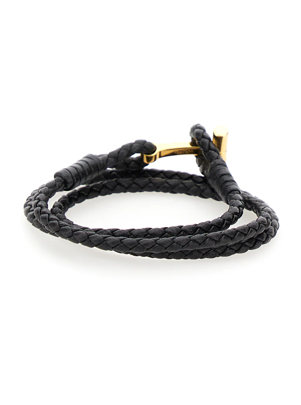 Pulseira Tom Ford Preto com Detalhe T em Couro Trançado para Homens