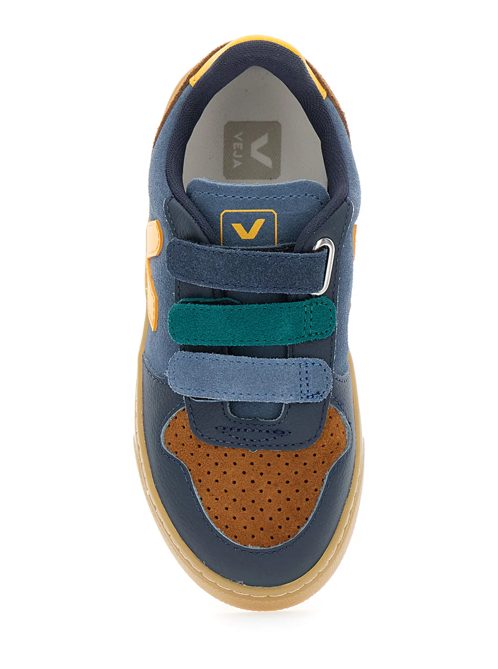 Sapatos de Corrida Veja Kids V-10 Multicolor Low Top com Patch de Logotipo no Lado e Letras na Parte de Trás em Couro Vegetal para Menino