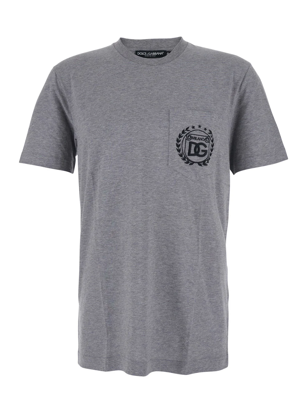 Camiseta Cinza com Gola Redonda Dolce & Gabbana com Bordado de Logotipo na Frente em Camisetas de Homem e Camisetas Polo