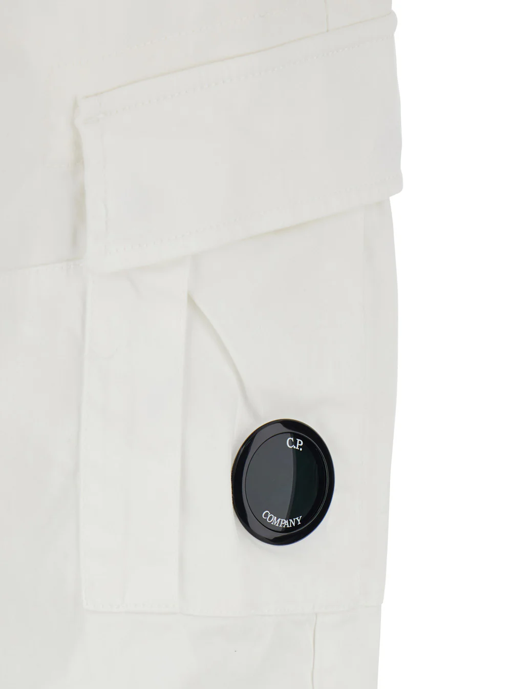 Calças Cargo C.P. Company RSCMPA743A005694G103 com Placa de Logotipo no Lado e Dois Bolsos na Frente em Algodão Elástico Branco para Homens Calças com Elastano