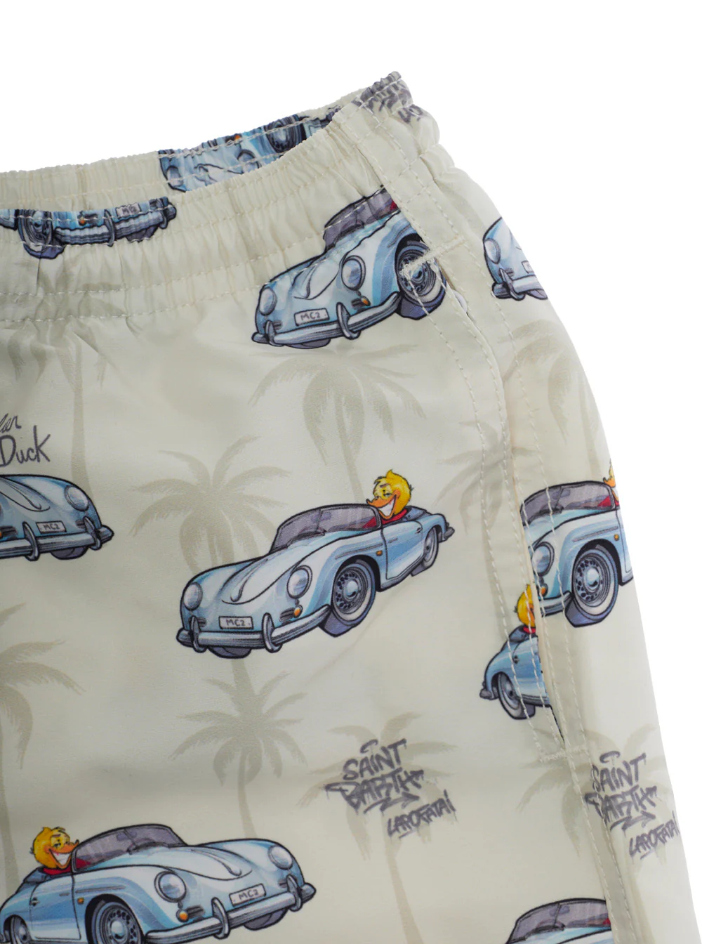 Biquíni Infantil Mc2 Saint Barth Um-Pedaço Dylan Duck Cinza com Estampa e Bolsos Laterais em Tecido Técnico para Crianças Roupas de Praia Cinza