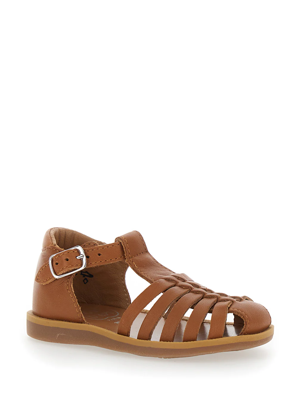 Sandalhas de Couro Marrom PITTI NAPPA Pom D'Api Kids para Crianças, Sapatos Planos