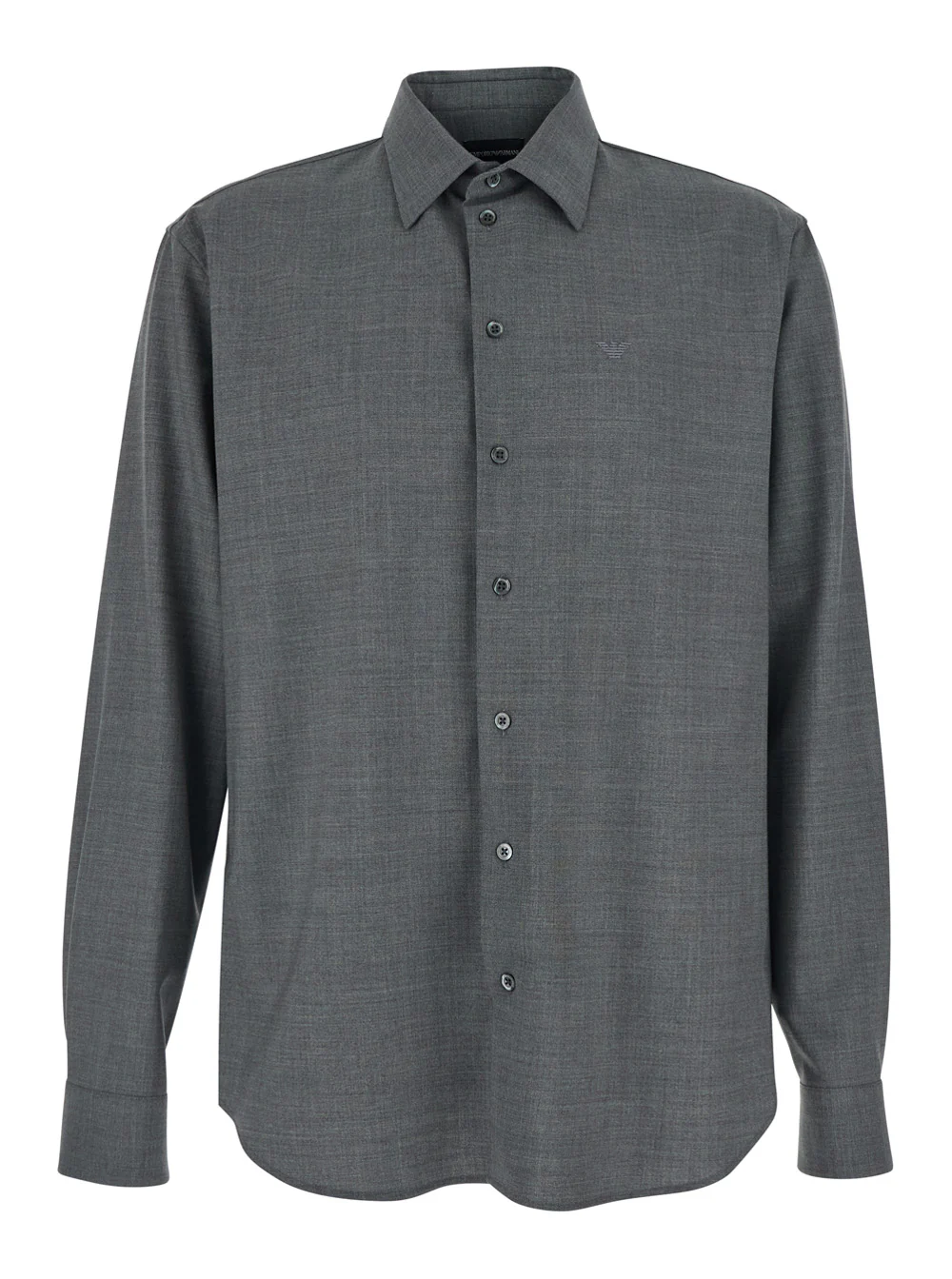 Camisa Cinza Emporio Armani com Gola Clássica e Bordado de Logotipo na Frente em Lã para Homens, Blusas de Lã Virgem Elastano Camisa Cinza Emporio Armani com Gola Clássica e Bordado de Logotipo na Frente em Lã para Homens, Blusas de Lã Virgem Elastano