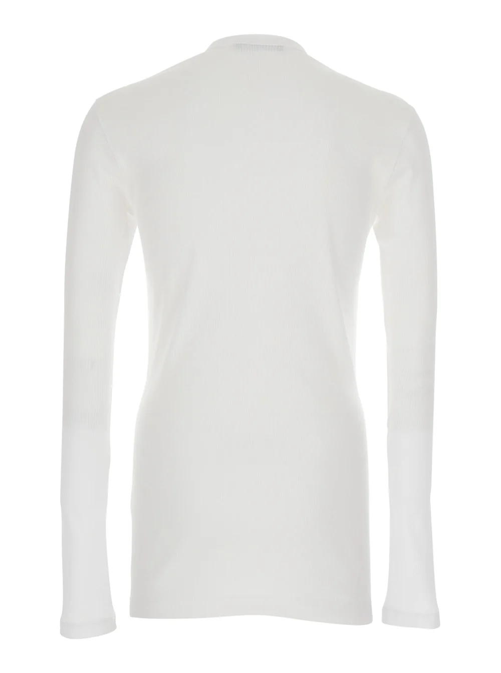 Camiseta Branca com Gola Redonda e Manga Comprida Serafino Dolce & Gabbana com Patch de Logotipo na Frente em Algodão para Homens Camisetas Polos