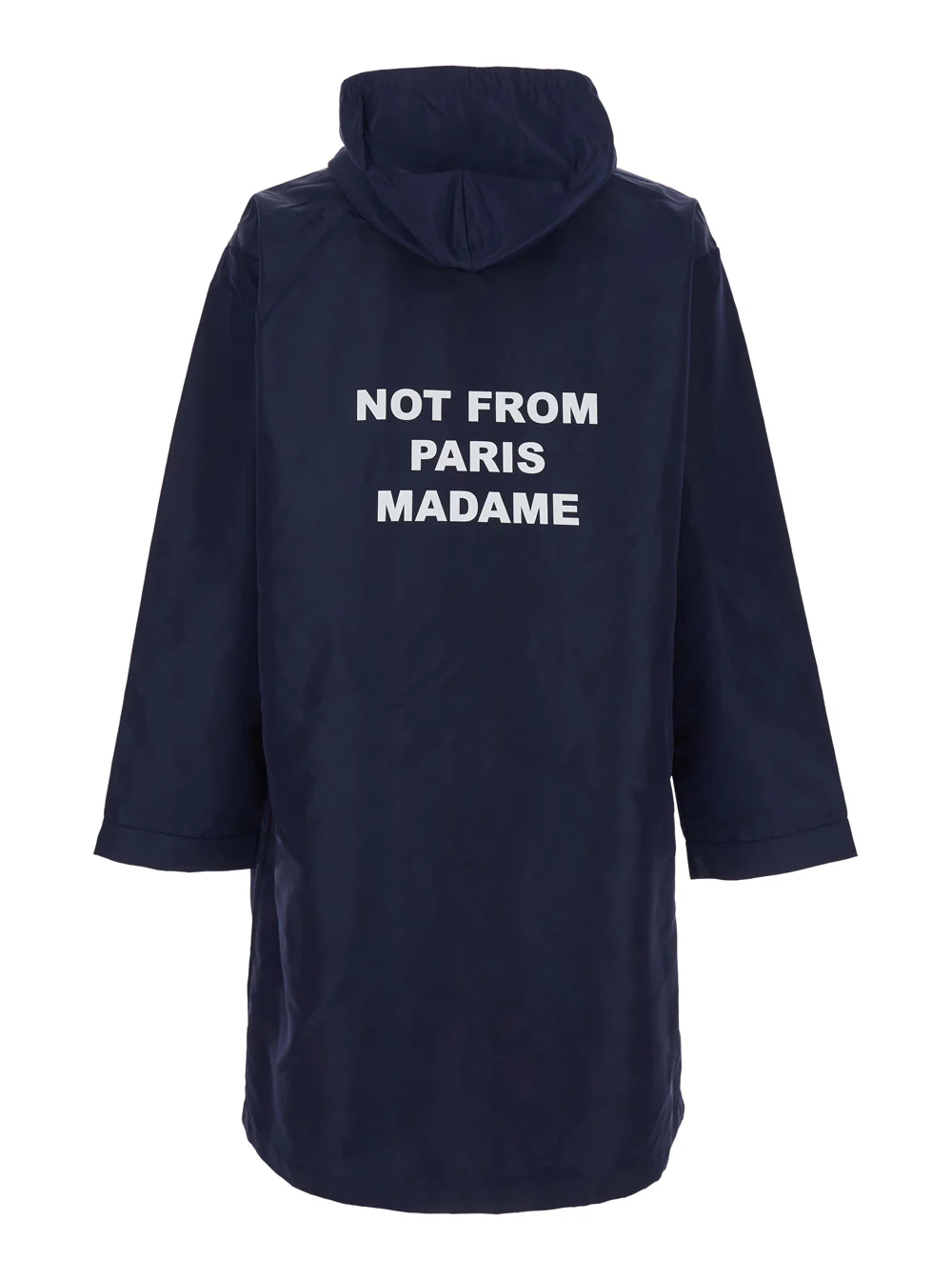 Jaqueta com Capuz Fixo DrôLe De Monsieur com Capuz Fixo e Slogan na Frente e Costas em Tecido Azul Tech para Homens Blu Nylon Outerwear