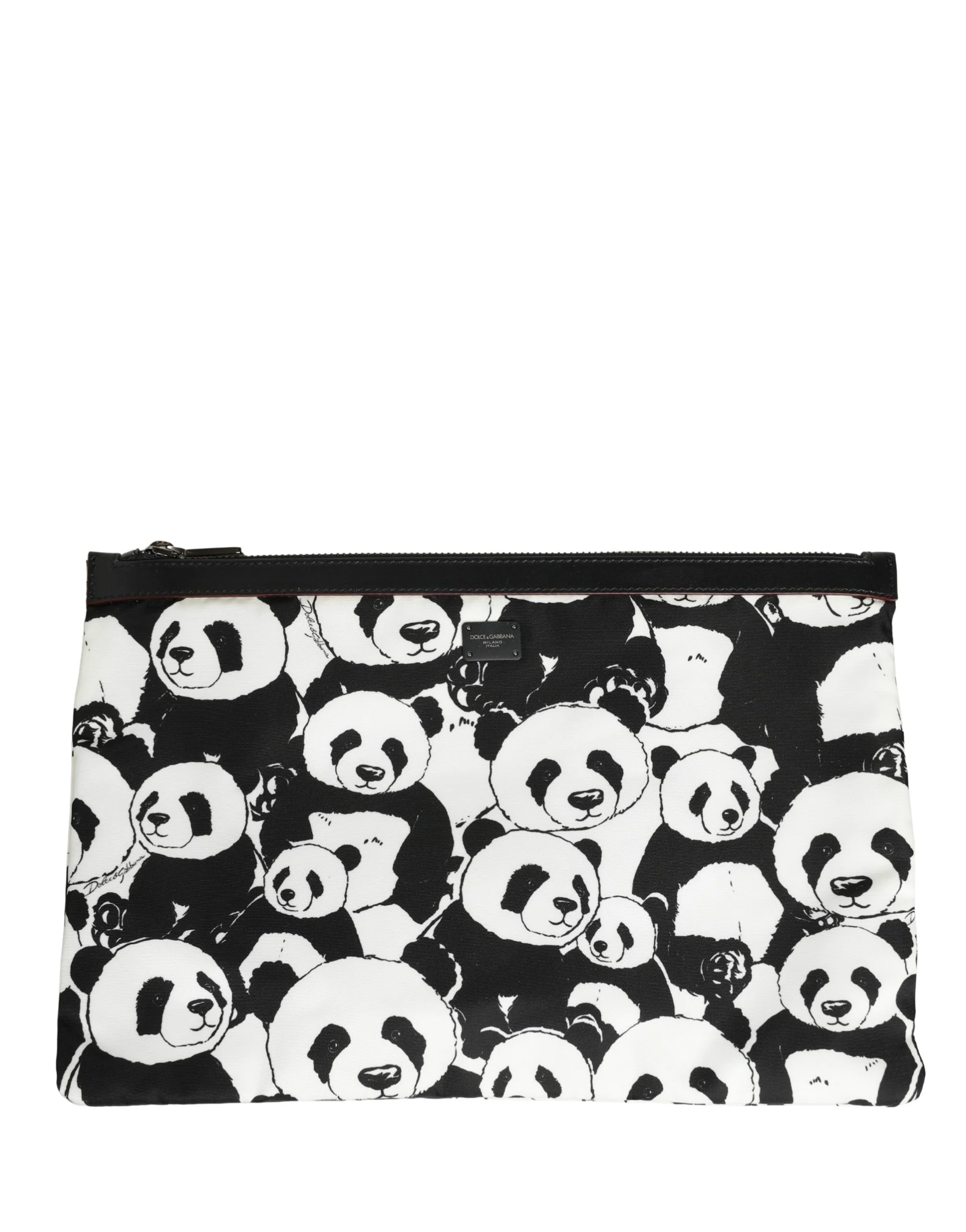 Dolce & Gabbana Bolsa de Punho de Nylon com Estampa Panda Preto e Branco para Homem, Bolsa e Couro de Novilho