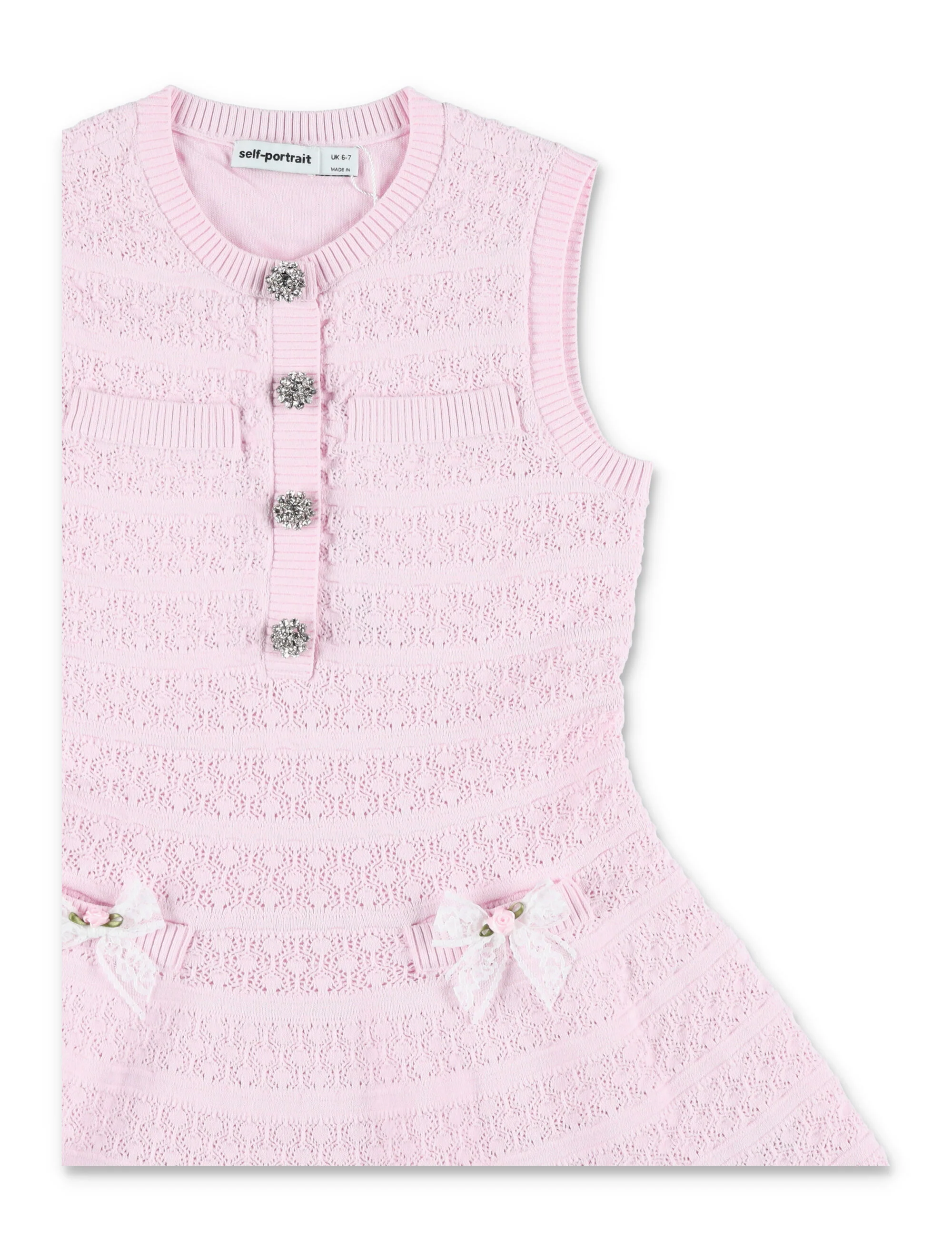 Vestido de Renda de Bow para Meninas, Rosa, Viscose