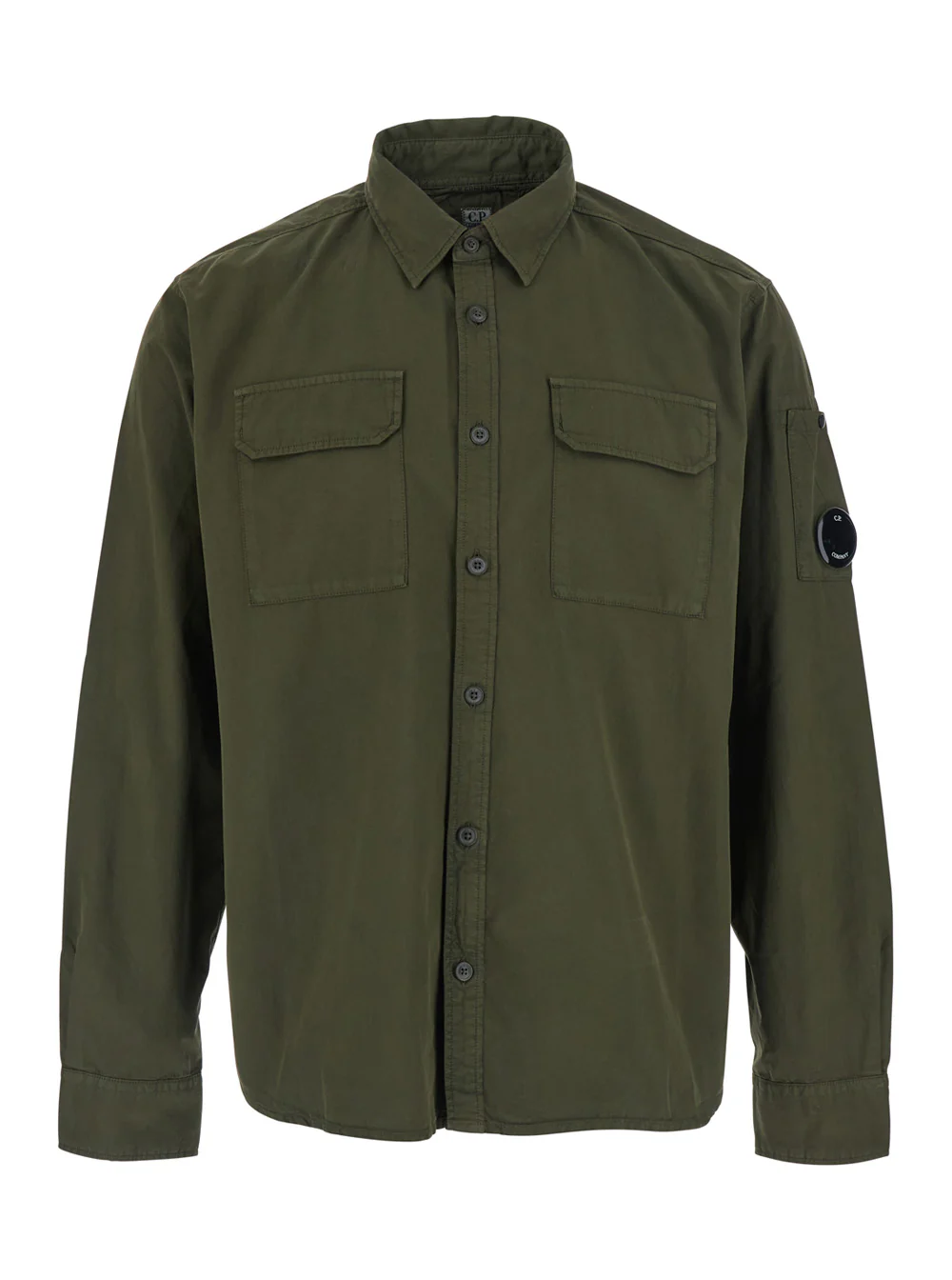Jaqueta Verde C.P. Company com Gola Clássica e Placa de Logotipo na Manga em Algodão Roupas de Exterior Jaqueta Verde C.P. Company com Gola Clássica e Placa de Logotipo na Manga em Algodão Roupas de Exterior