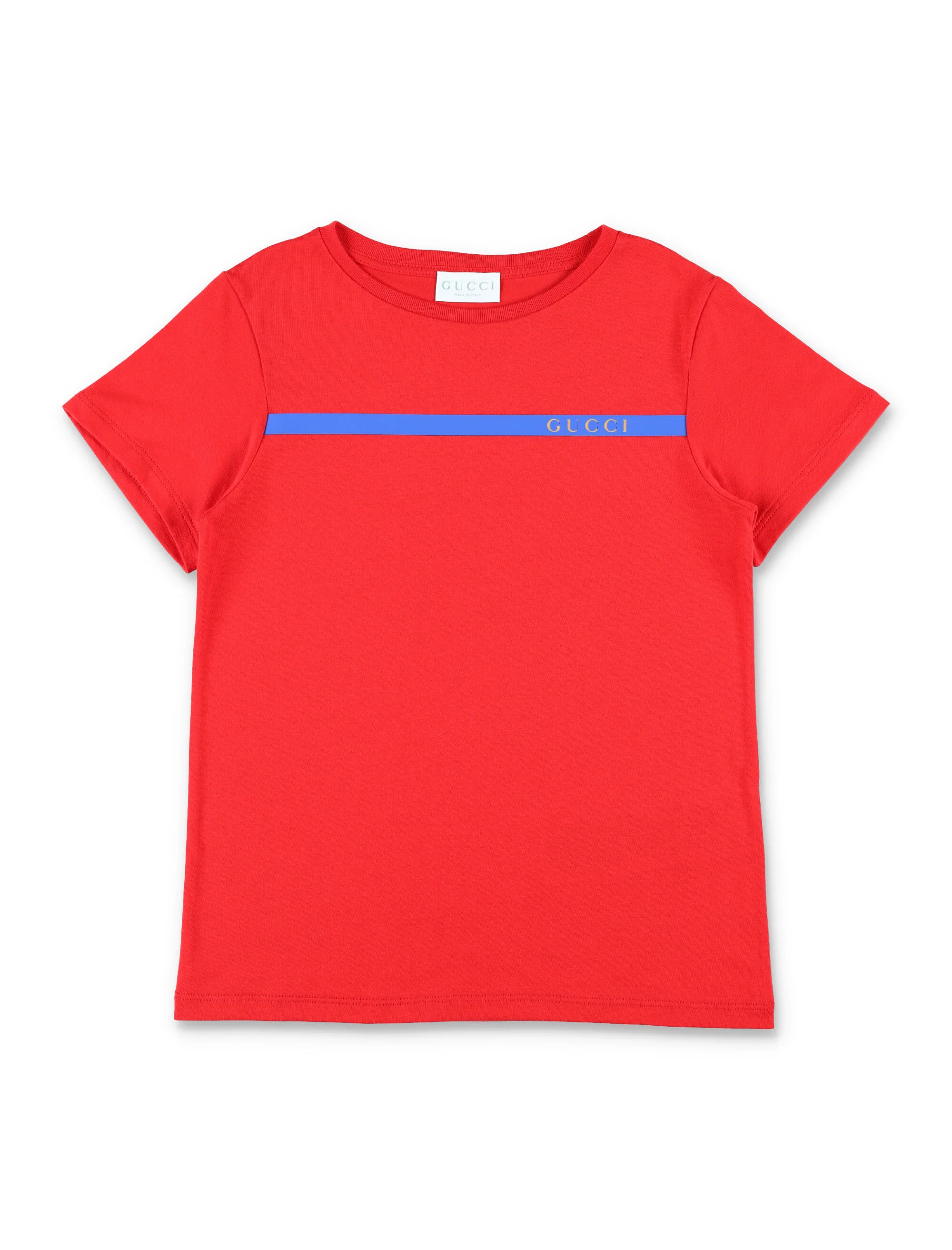 Camiseta de Algodão com Logotipo Gucci para Crianças, Camiseta Vermelha Lagosta