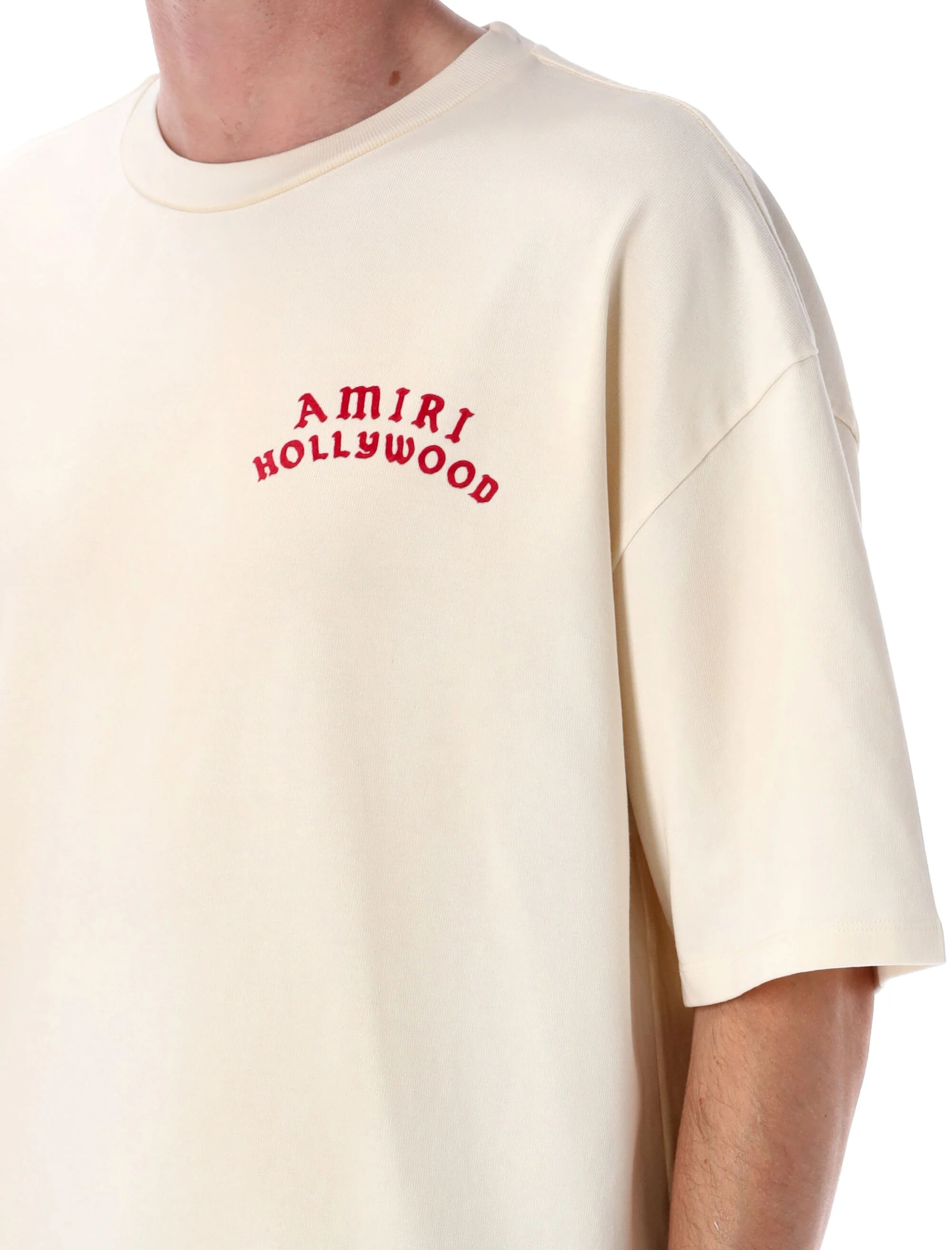 Camiseta Oversized Hollywood Amiri Bege Vermelho Camisola de Algodão