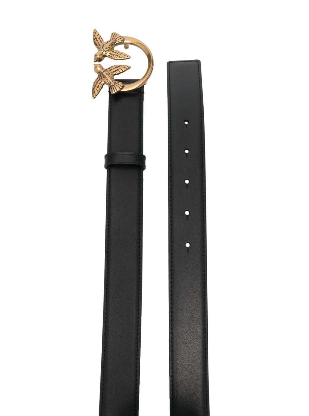 Cinto Pinko Love Birds com Fivela com Logotipo, Couro Preto para Mulheres